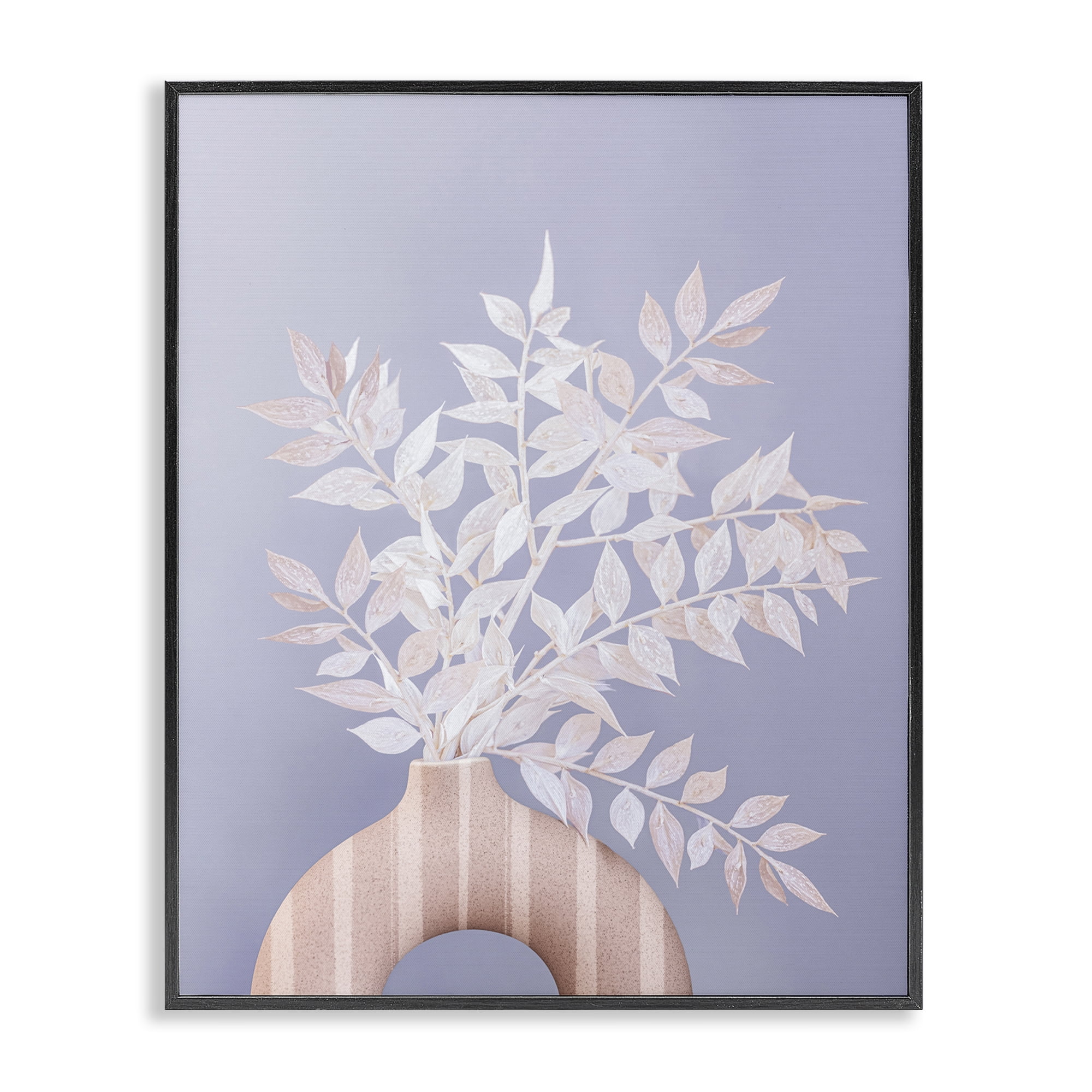 Stupell Industries Ruscus Plant Circular Vase Plants & Flowers Painting Black Framed Art Print Wall Art, 24 x 30