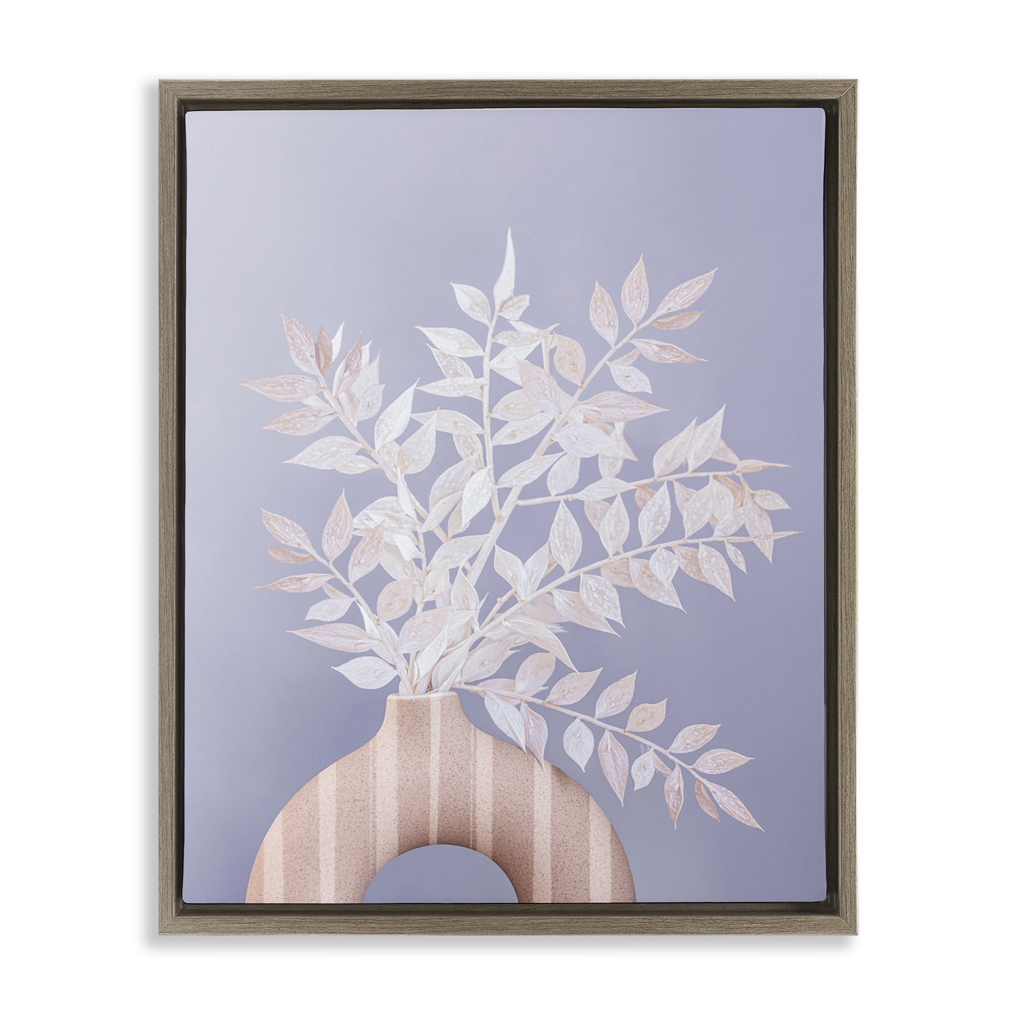 Stupell Industries Ruscus Plant Circular Vase Plants & Flowers Painting Brown Floater Framed Canvas Art Print Wall Art, 25 x 31