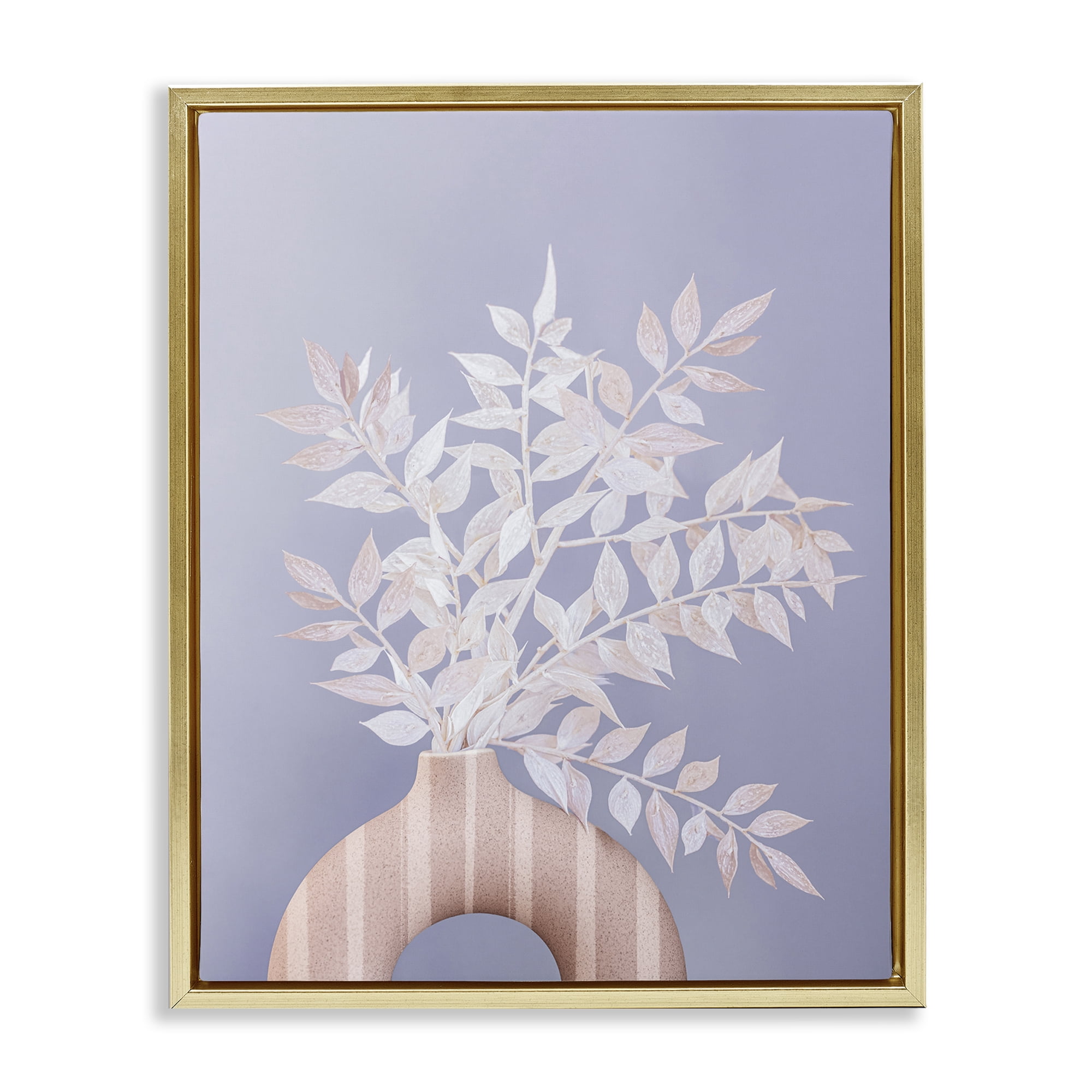 Stupell Industries Ruscus Plant Circular Vase Plants & Flowers Painting Gold Floater Framed Canvas Art Print Wall Art, 25 x 31