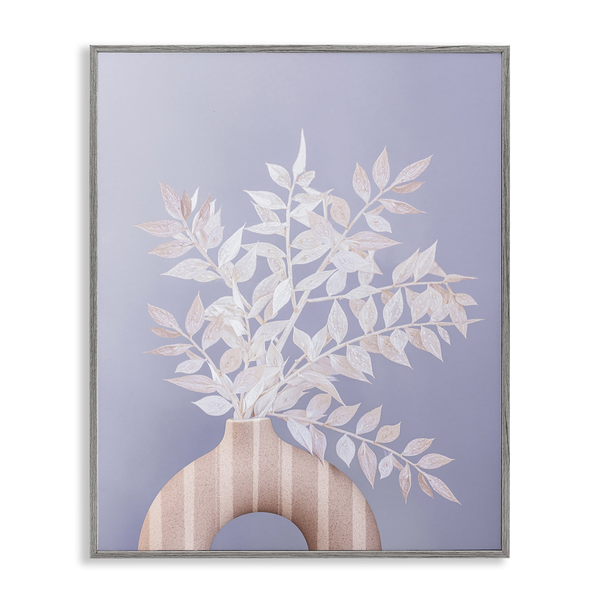 Stupell Industries Ruscus Plant Circular Vase Plants & Flowers Painting Gray Framed Art Print Wall Art, 11 x 14
