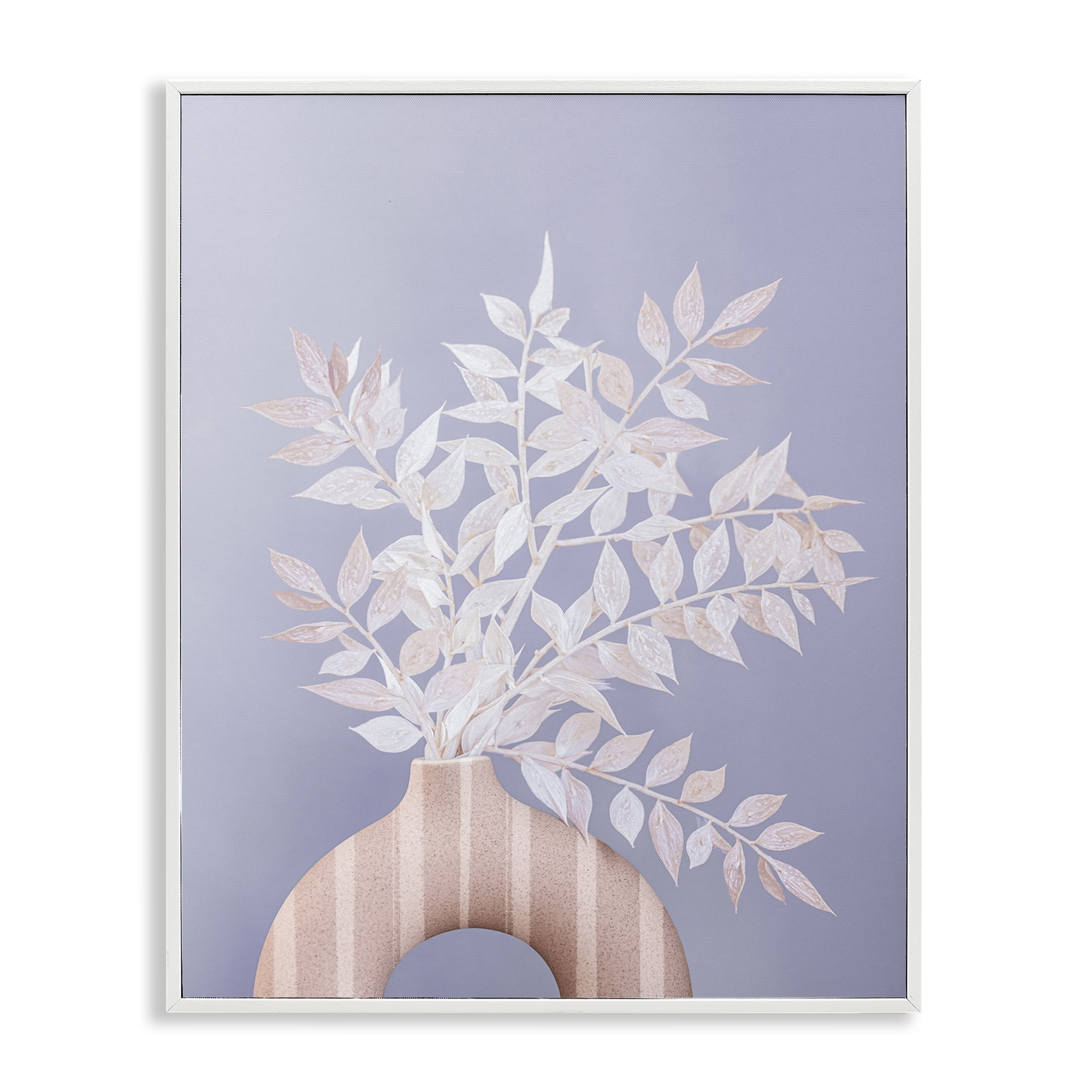 Stupell Industries Ruscus Plant Circular Vase Plants & Flowers Painting White Framed Art Print Wall Art, 11 x 14