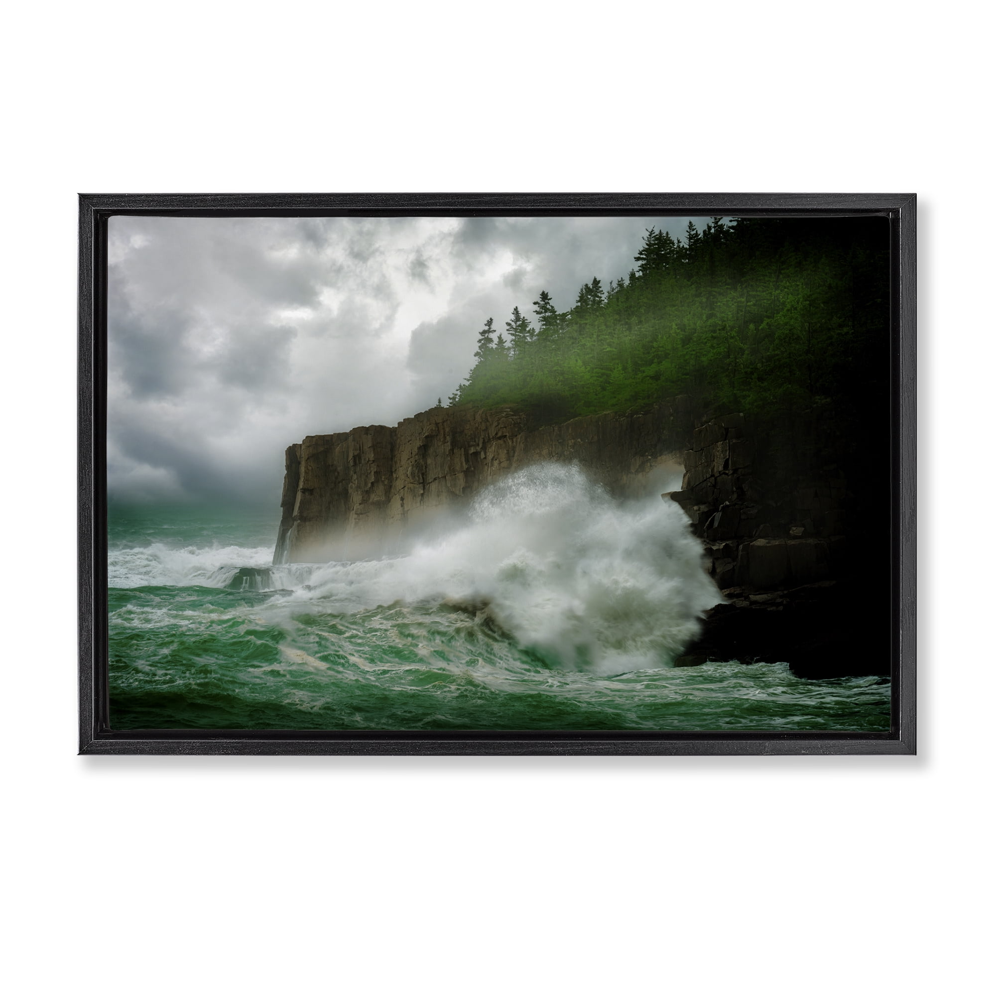 Stupell Industries Rushing Water Crashing Nautical & Beach Photography Black Floater Framed Canvas Art Print Wall Art, 31 x 21
