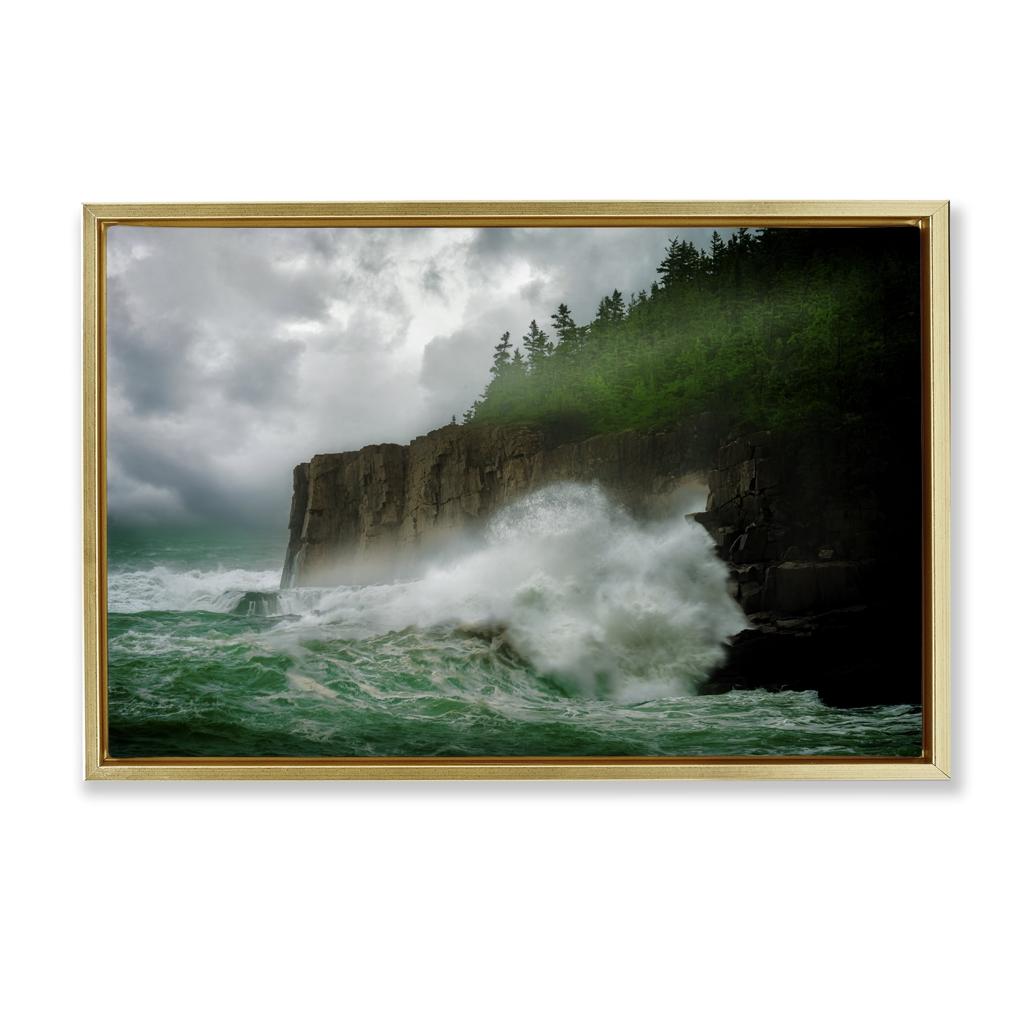 Stupell Industries Rushing Water Crashing Nautical & Beach Photography Gold Floater Framed Canvas Art Print Wall Art, 31 x 21