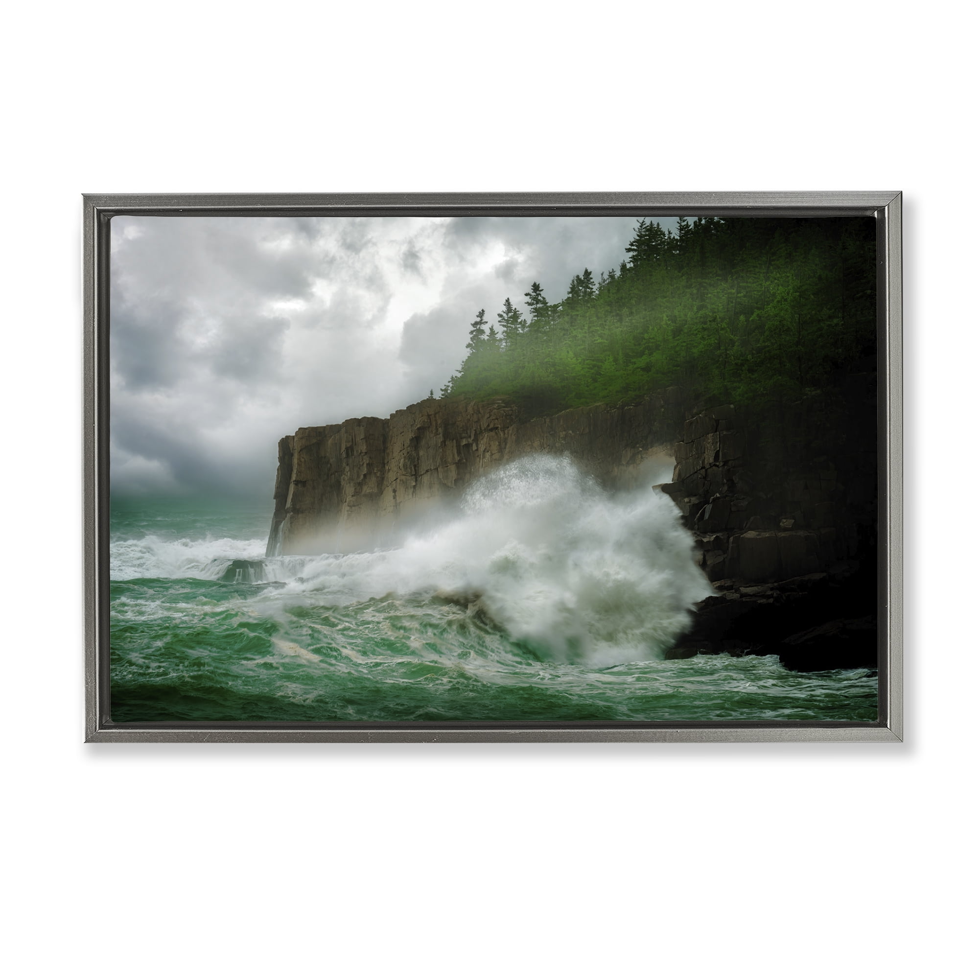 Stupell Industries Rushing Water Crashing Nautical & Beach Photography Gray Floater Framed Canvas Art Print Wall Art, 25 x 17