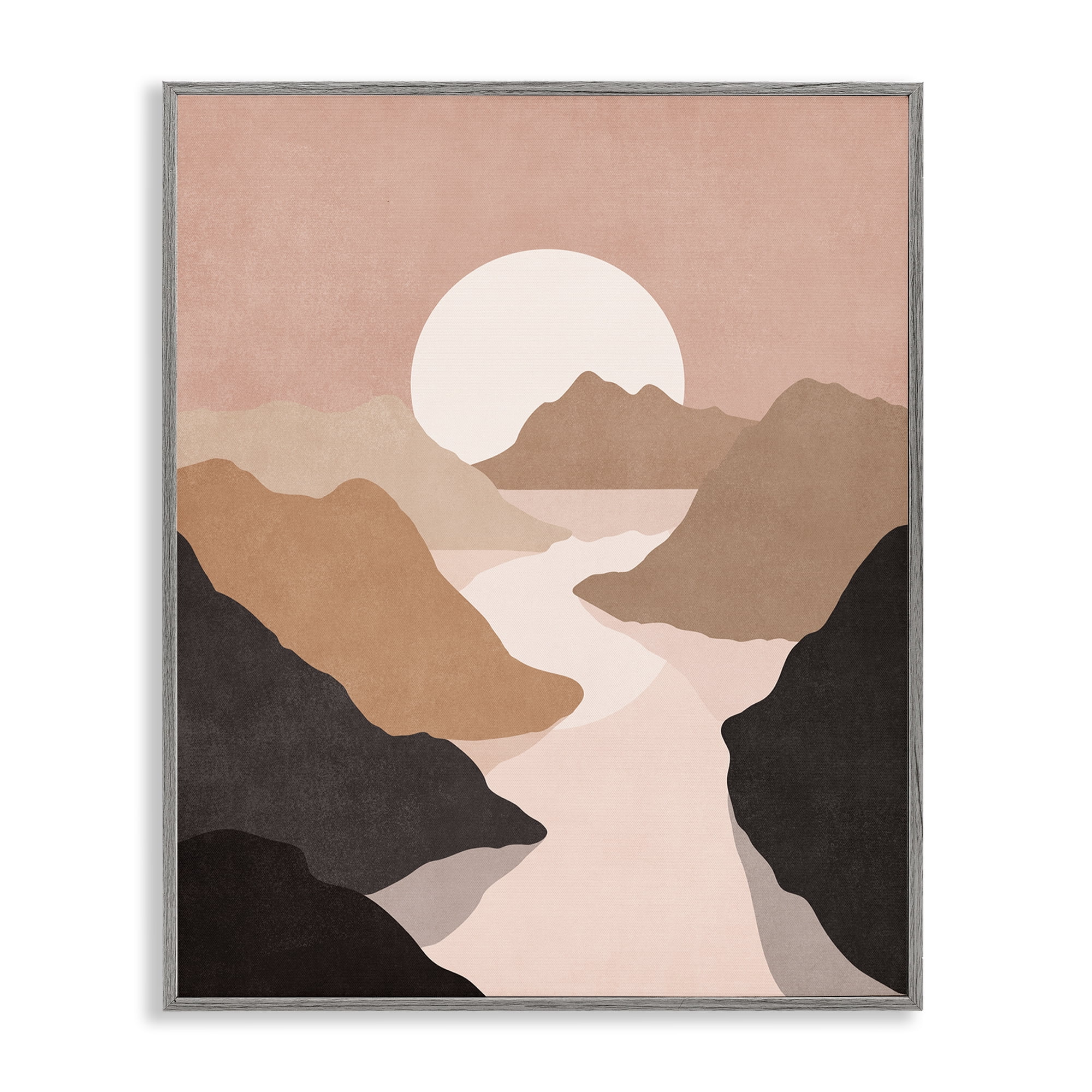 Stupell Industries Rust Boho Stream Landscape & Nature Painting Gray Framed Art Print Wall Art, 16 x 20