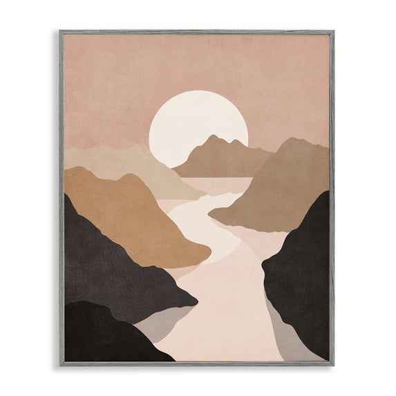 Stupell Industries Rust Boho Stream Landscape & Nature Painting Gray Framed Art Print Wall Art, 24 x 30