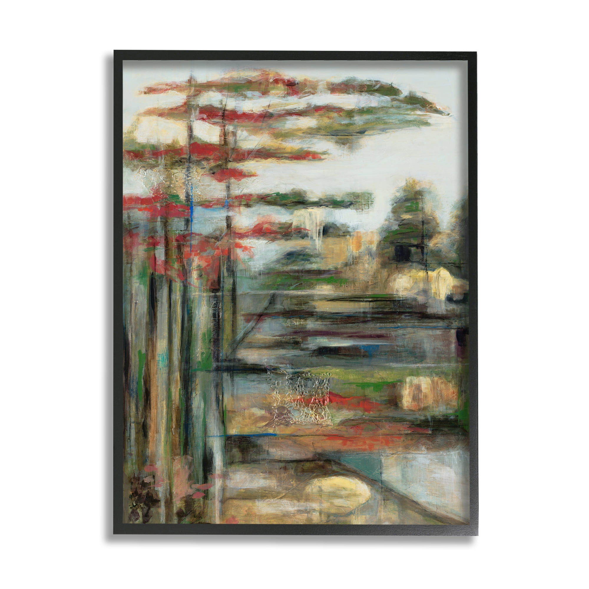 Stupell Industries Rustic Abstract Forest Landscape Linear Distortion Green Brown Lodge Painting Black Framed Art Print Wall Art, 16 x 20, Design by Stacy Pollard