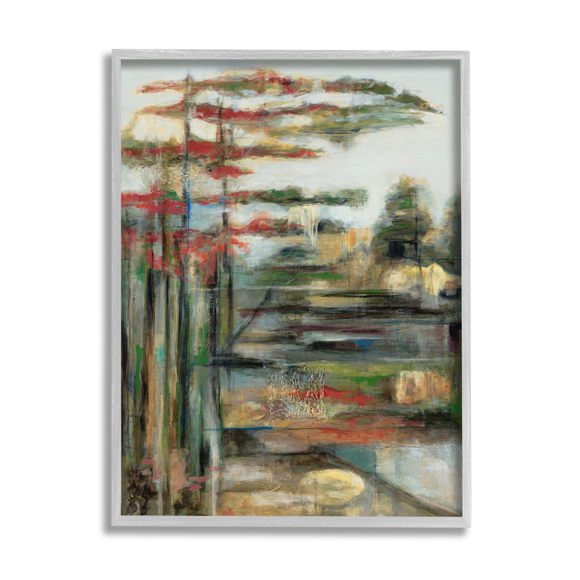 Stupell Industries Rustic Abstract Forest Landscape Linear Distortion Green Brown Lodge Painting Gray Framed Art Print Wall Art, 24 x 30, Design by Stacy Pollard