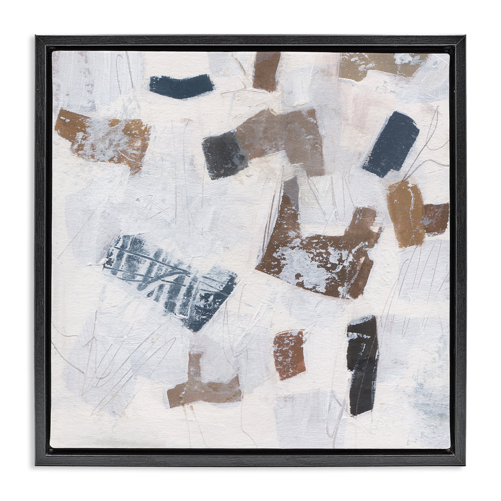 Stupell Industries Rustic Abstract Forms Abstract Painting Black Floater Framed Canvas Art Print Wall Art, 25 x 25