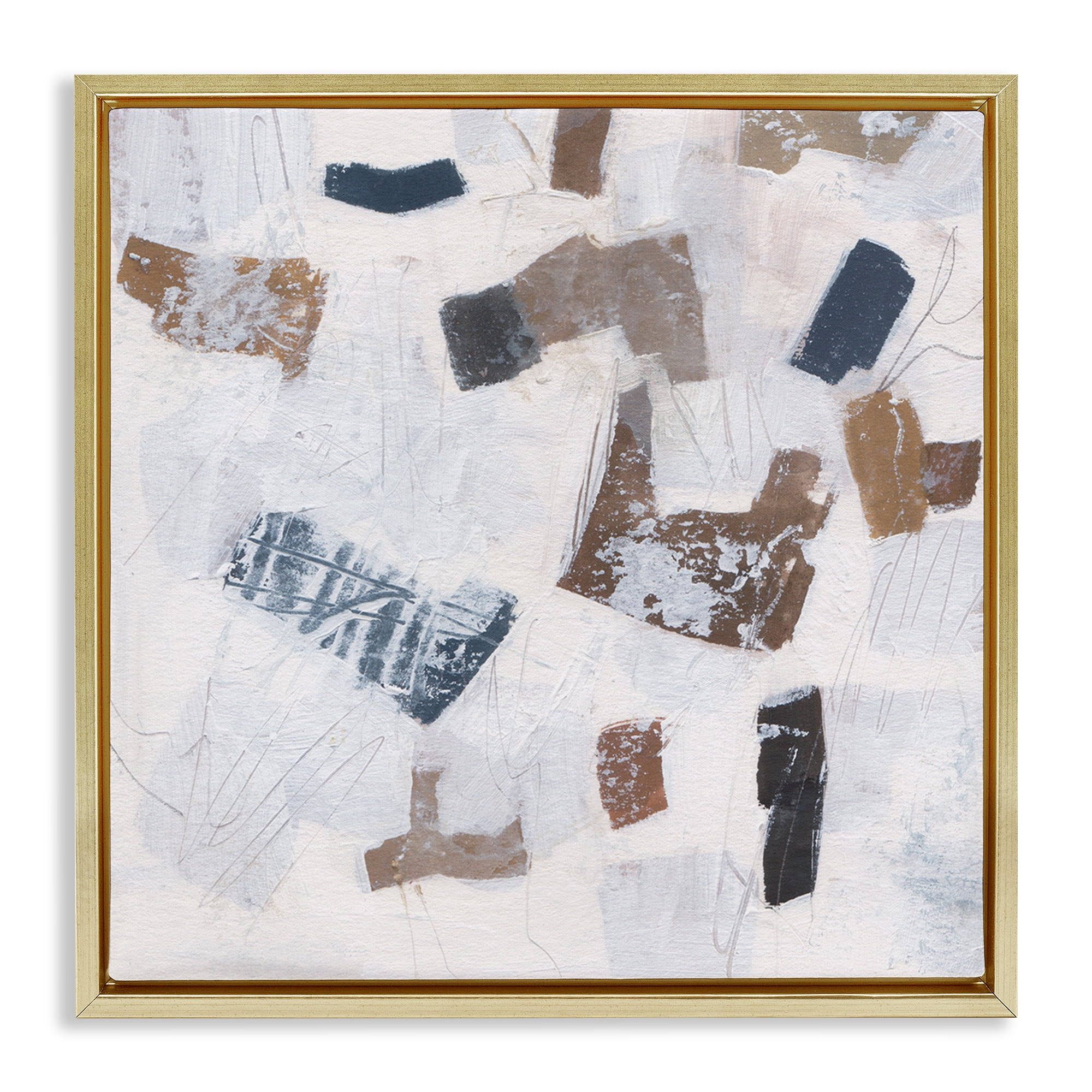 Stupell Industries Rustic Abstract Forms Abstract Painting Gold Floater Framed Canvas Art Print Wall Art, 18 x 18