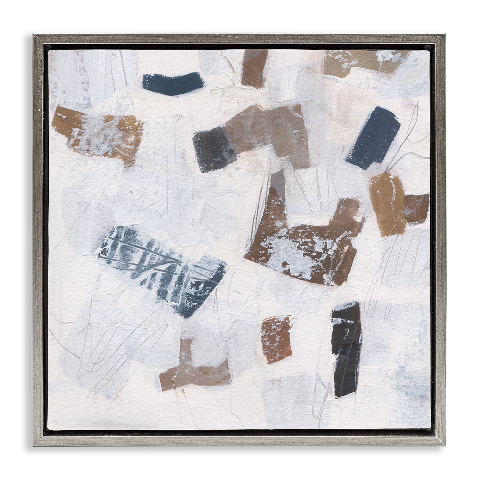 Stupell Industries Rustic Abstract Forms Abstract Painting Gray Floater Framed Canvas Art Print Wall Art, 18 x 18