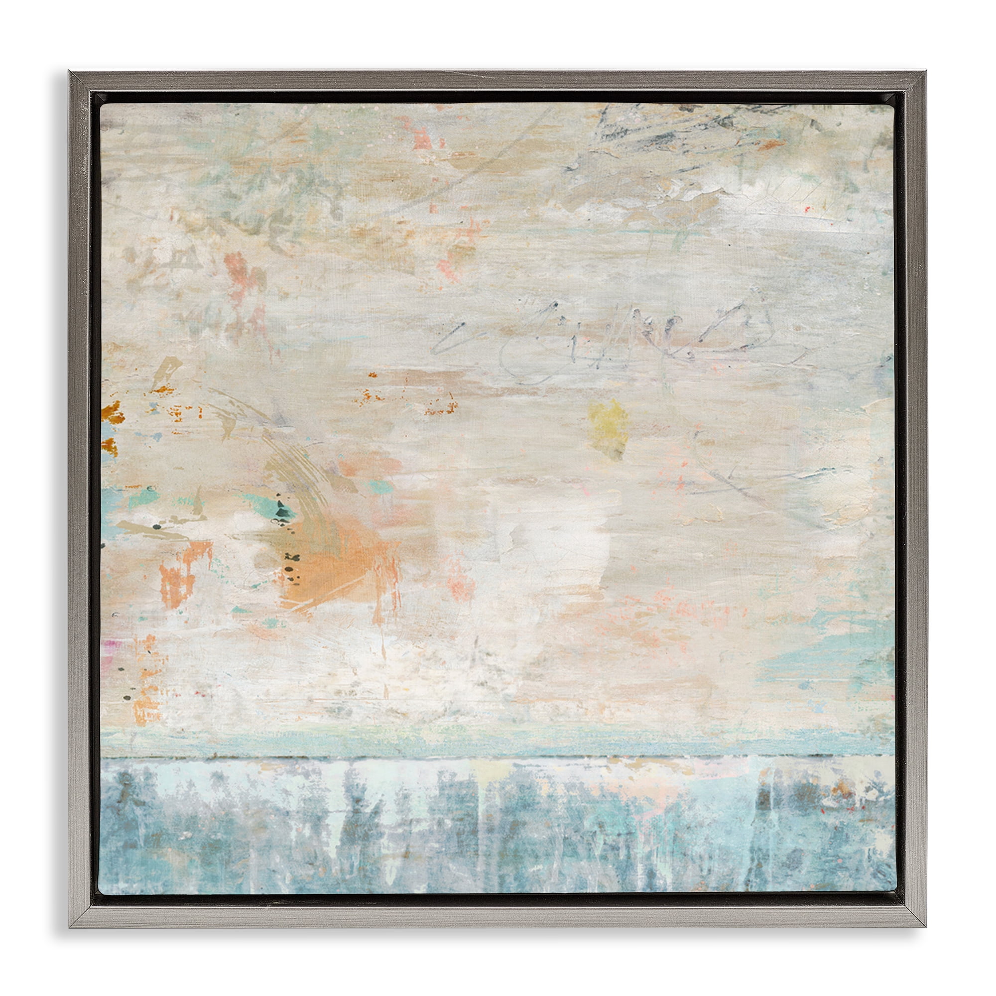 Stupell Industries Rustic Abstract Paint Strokes Abstract Painting Gray Floater Framed Canvas Art Print Wall Art, 18 x 18