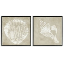 Stupell Industries Rustic Abstract Seashells Nautical & Beach Painting Black Framed Art Print Wall Art, 12 x 12, Set of 2