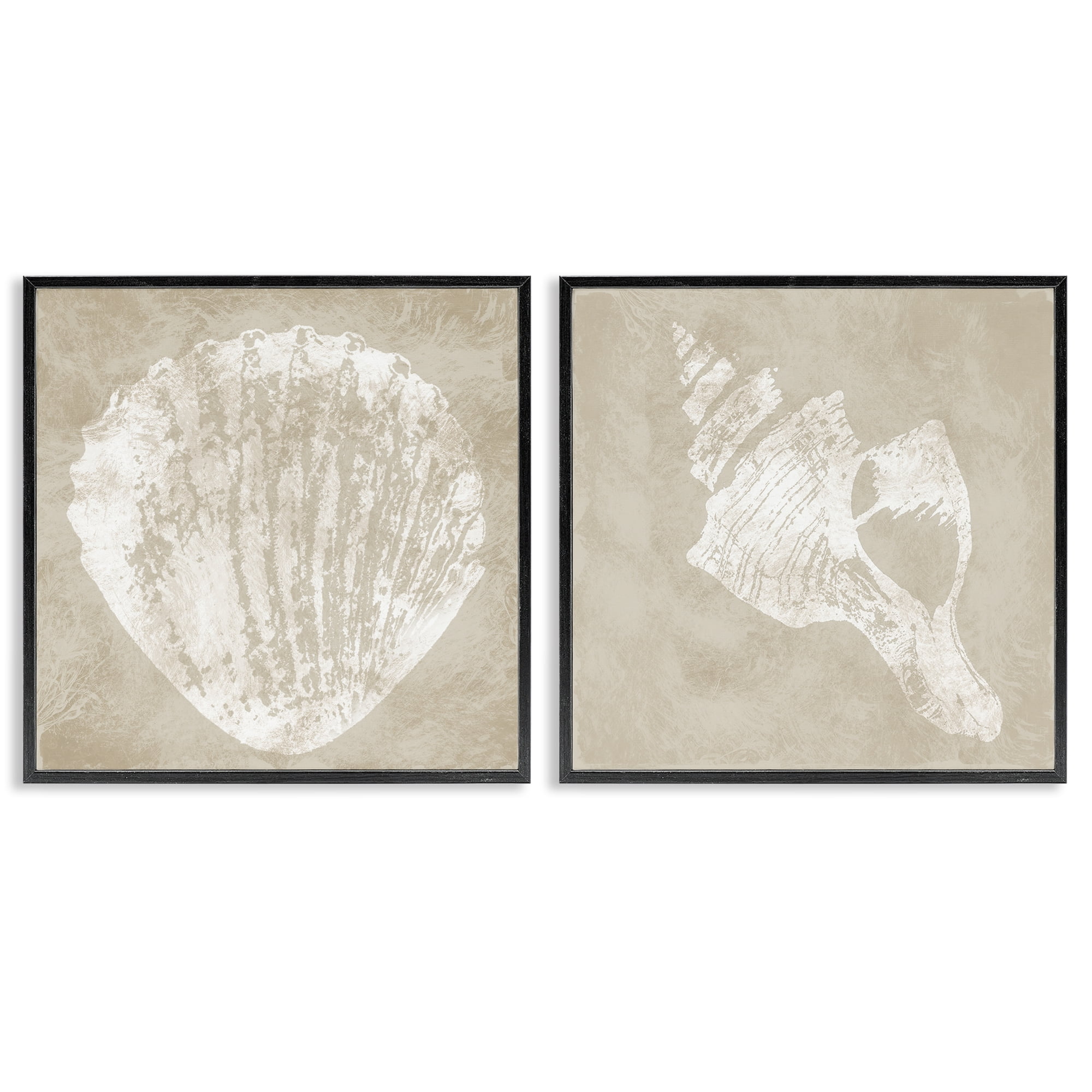 Stupell Industries Rustic Abstract Seashells Nautical & Beach Painting Black Framed Art Print Wall Art, 17 x 17, Set of 2