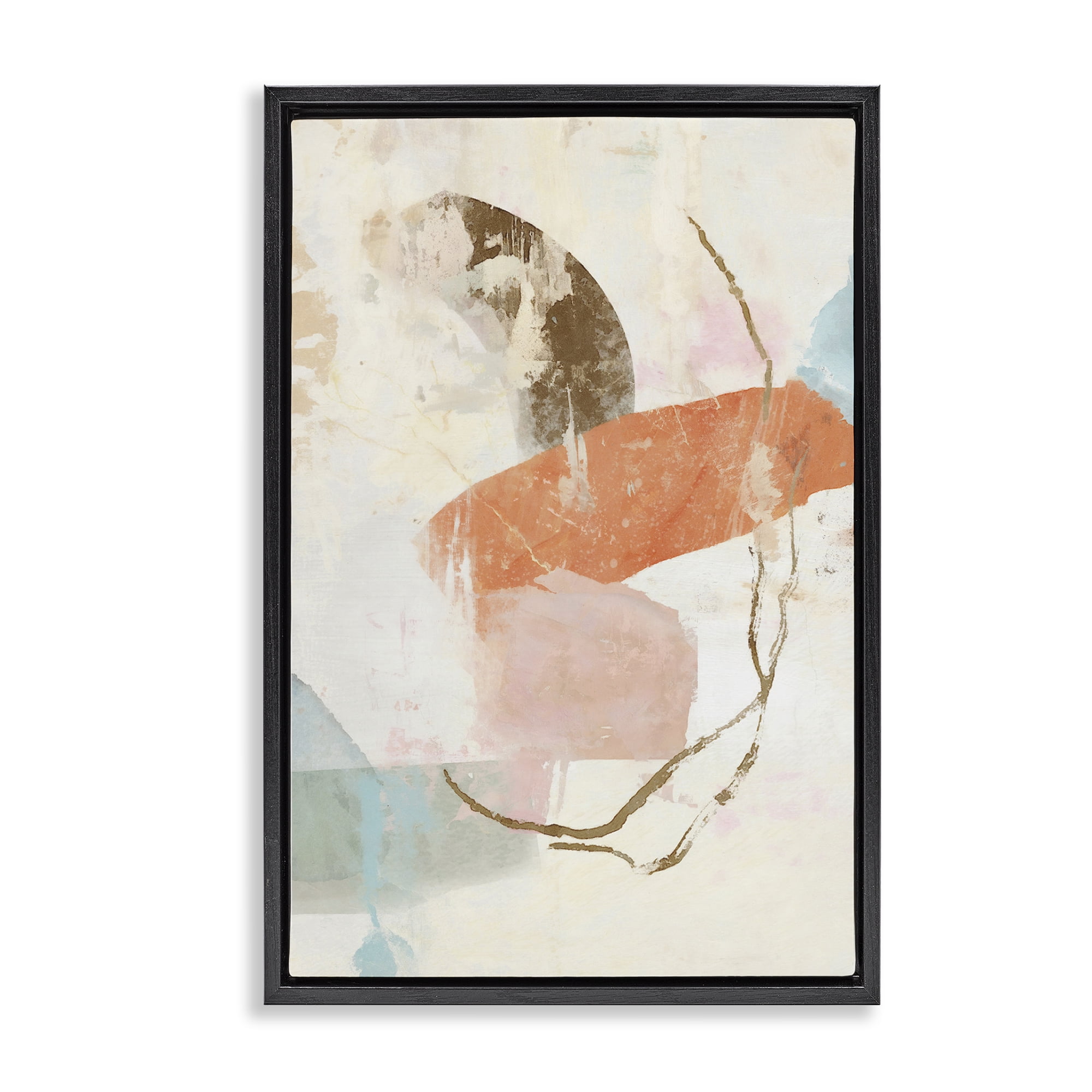 Stupell Industries Rustic Abstract with Orange Accent Abstract Painting Black Floater Framed Canvas Art Print Wall Art, 21 x 31