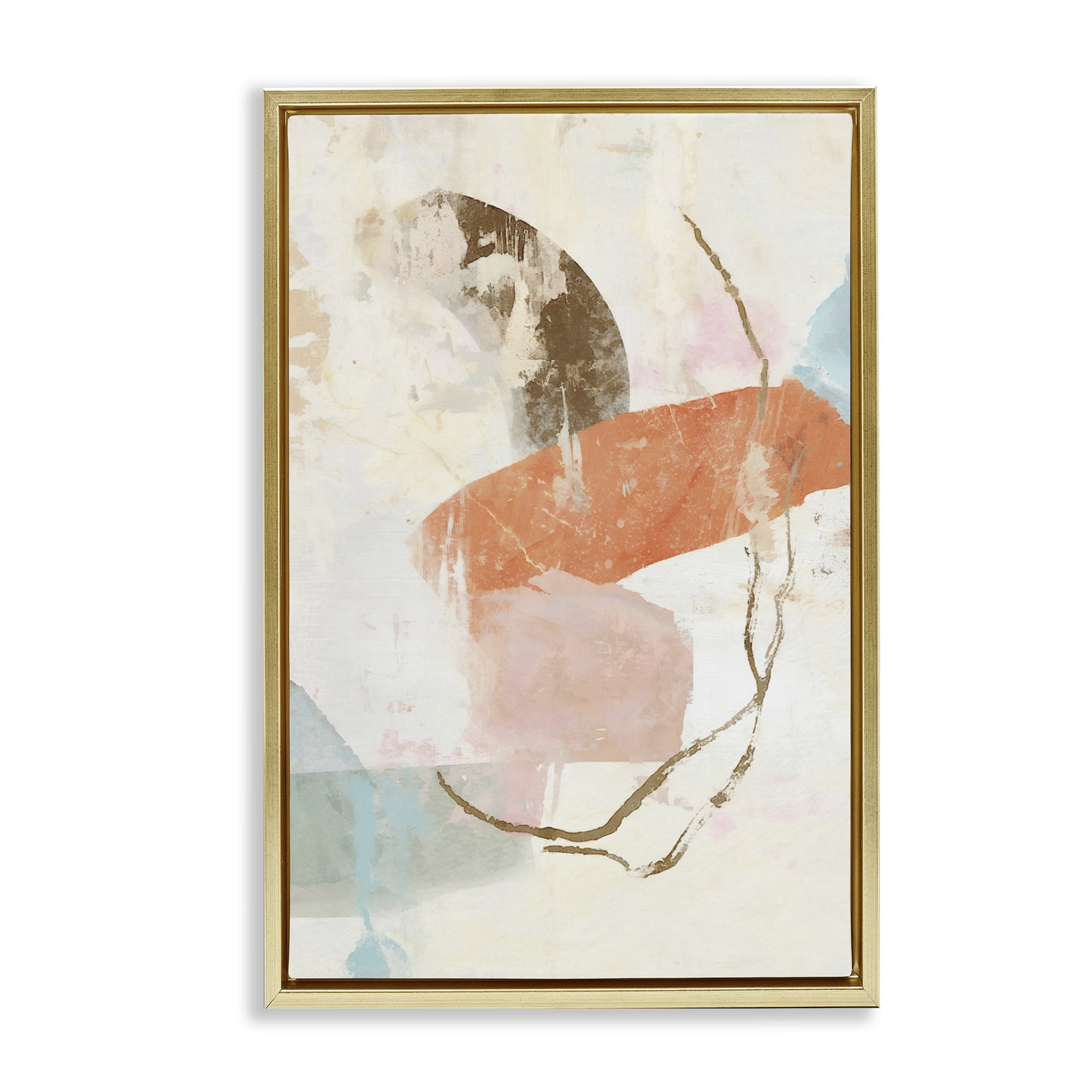 Stupell Industries Rustic Abstract with Orange Accent Abstract Painting Gold Floater Framed Canvas Art Print Wall Art, 17 x 25