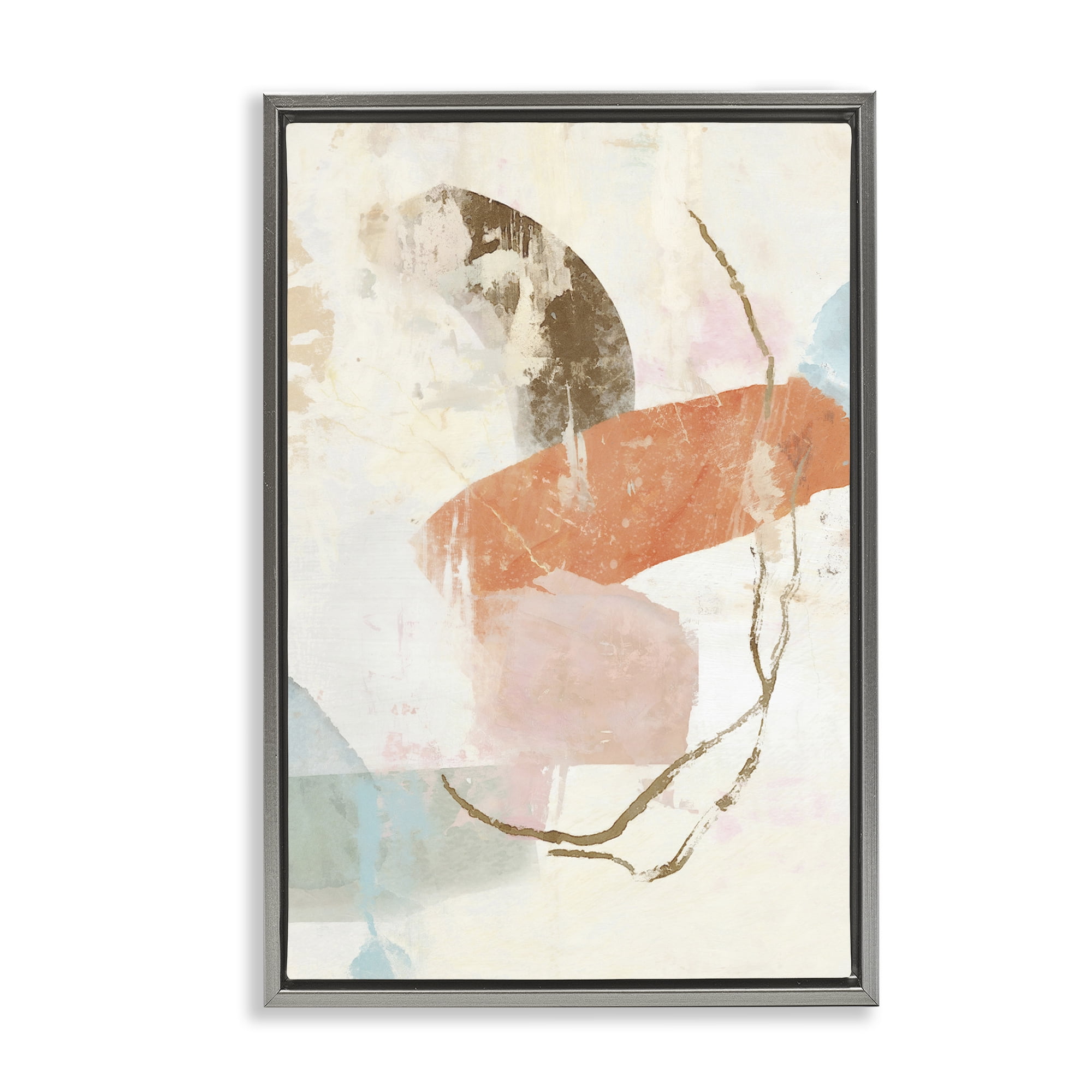 Stupell Industries Rustic Abstract with Orange Accent Abstract Painting Gray Floater Framed Canvas Art Print Wall Art, 21 x 31