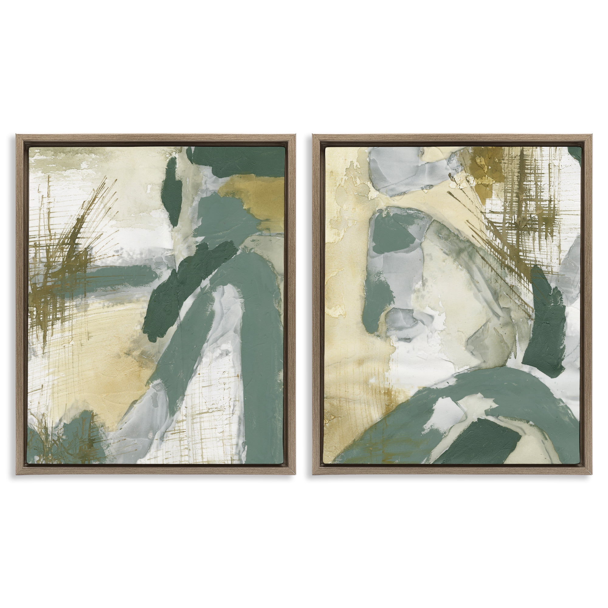 Stupell Industries Rustic Abstraction in Neutrals Abstract Painting Brown Floater Framed Canvas Art Print Wall Art, 31 x 25, Set of 2
