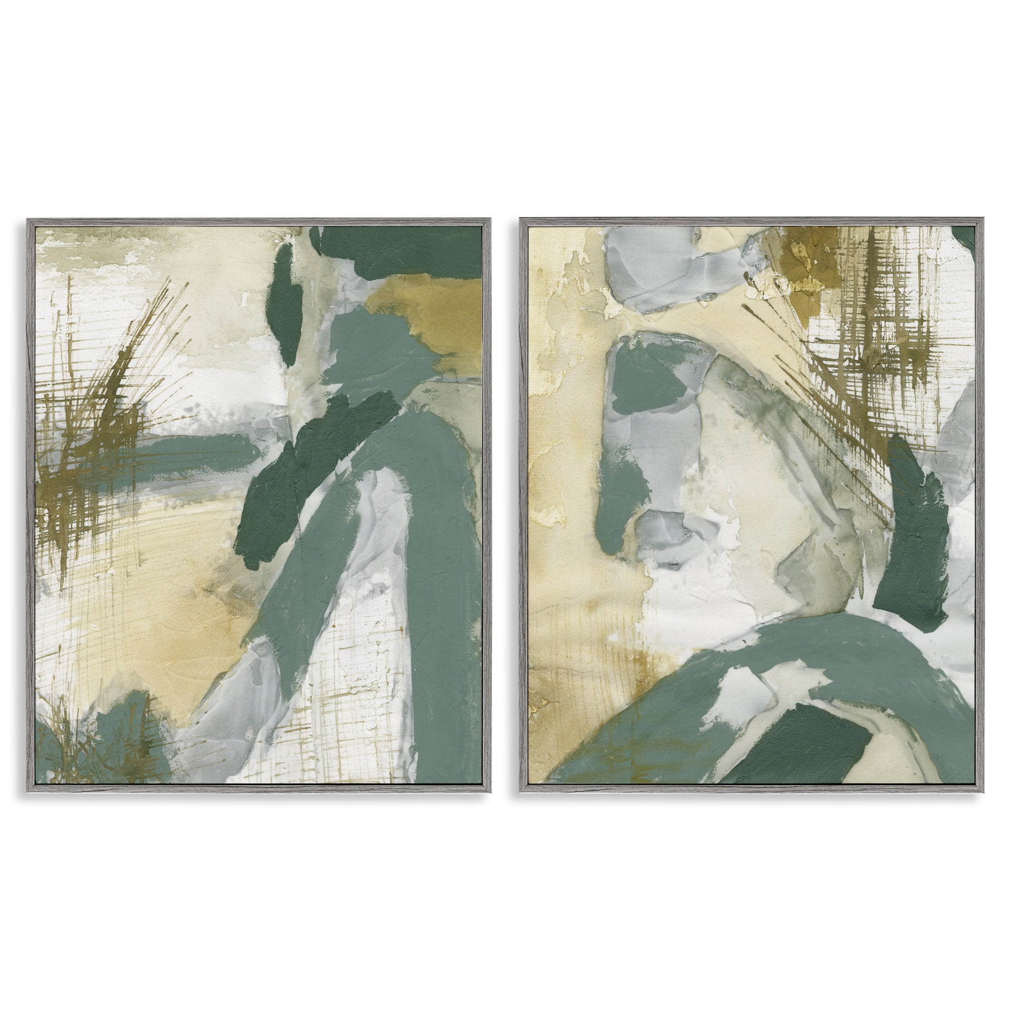 Stupell Industries Rustic Abstraction in Neutrals Abstract Painting Gray Framed Art Print Wall Art, 11 x 14, Set of 2