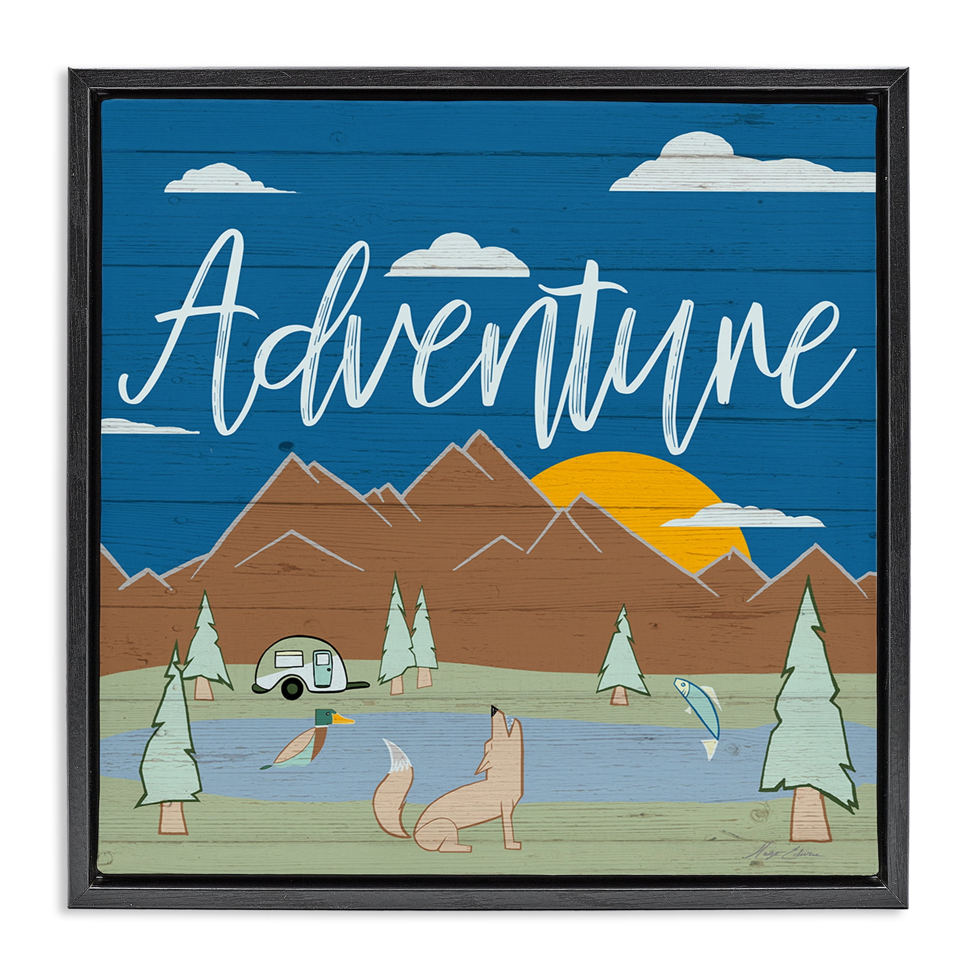 Stupell Industries Rustic Adventure Landscape Landscape & Nature Painting Black Floater Framed Canvas Art Print Wall Art, 25 x 25