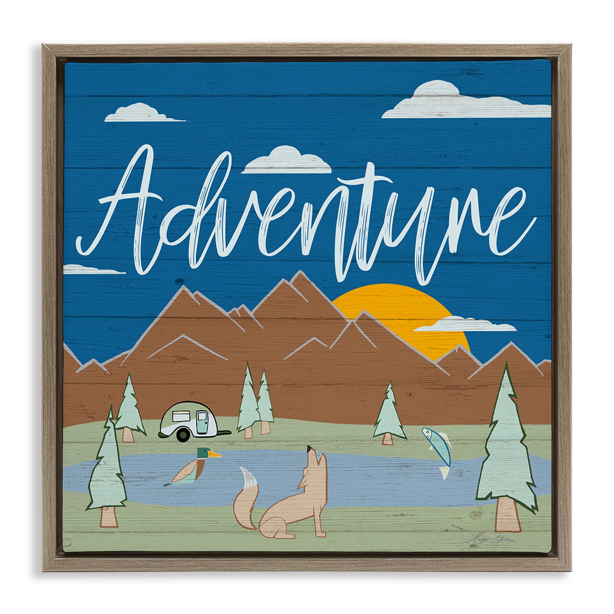Stupell Industries Rustic Adventure Landscape Landscape & Nature Painting Brown Floater Framed Canvas Art Print Wall Art, 25 x 25