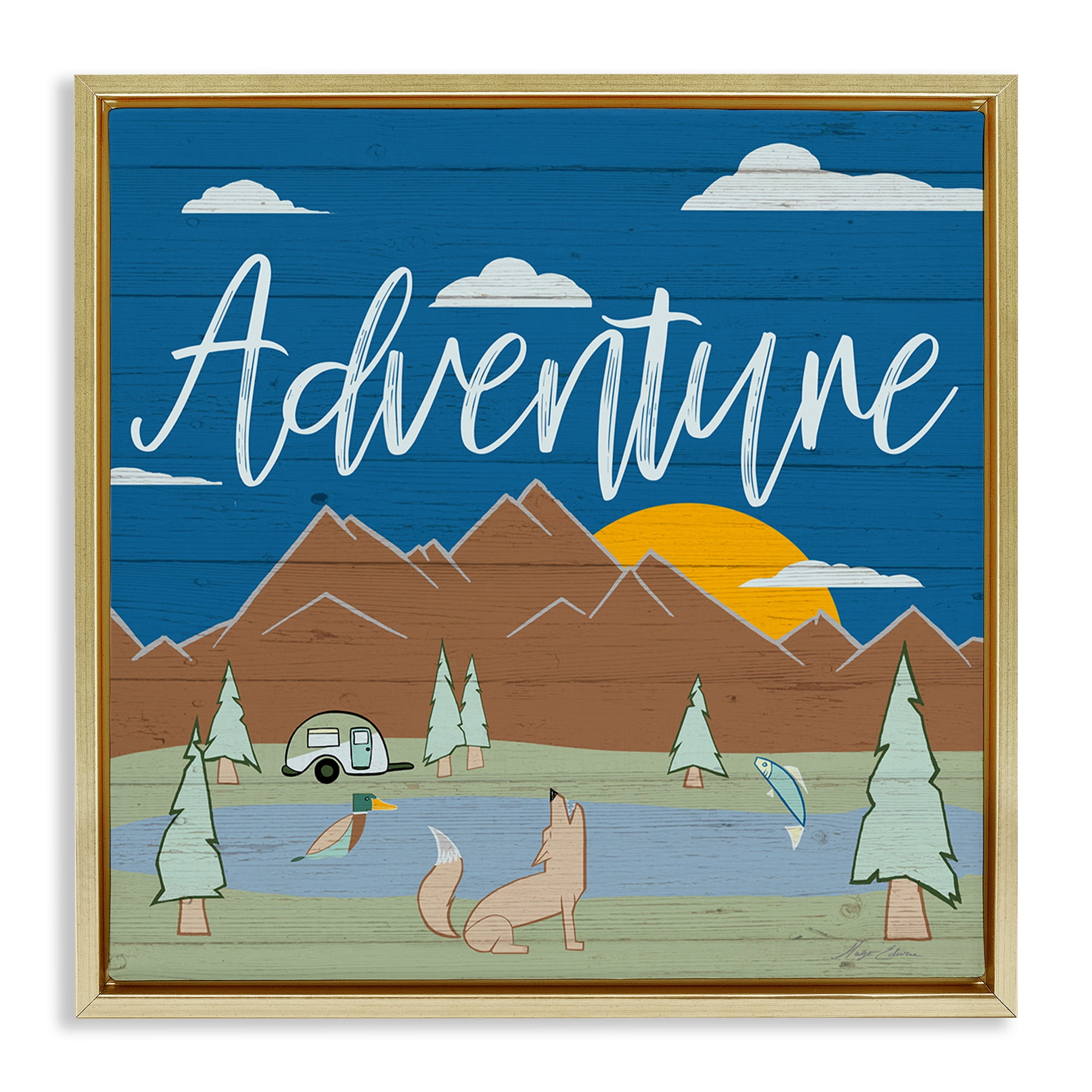 Stupell Industries Rustic Adventure Landscape Landscape & Nature Painting Gold Floater Framed Canvas Art Print Wall Art, 25 x 25