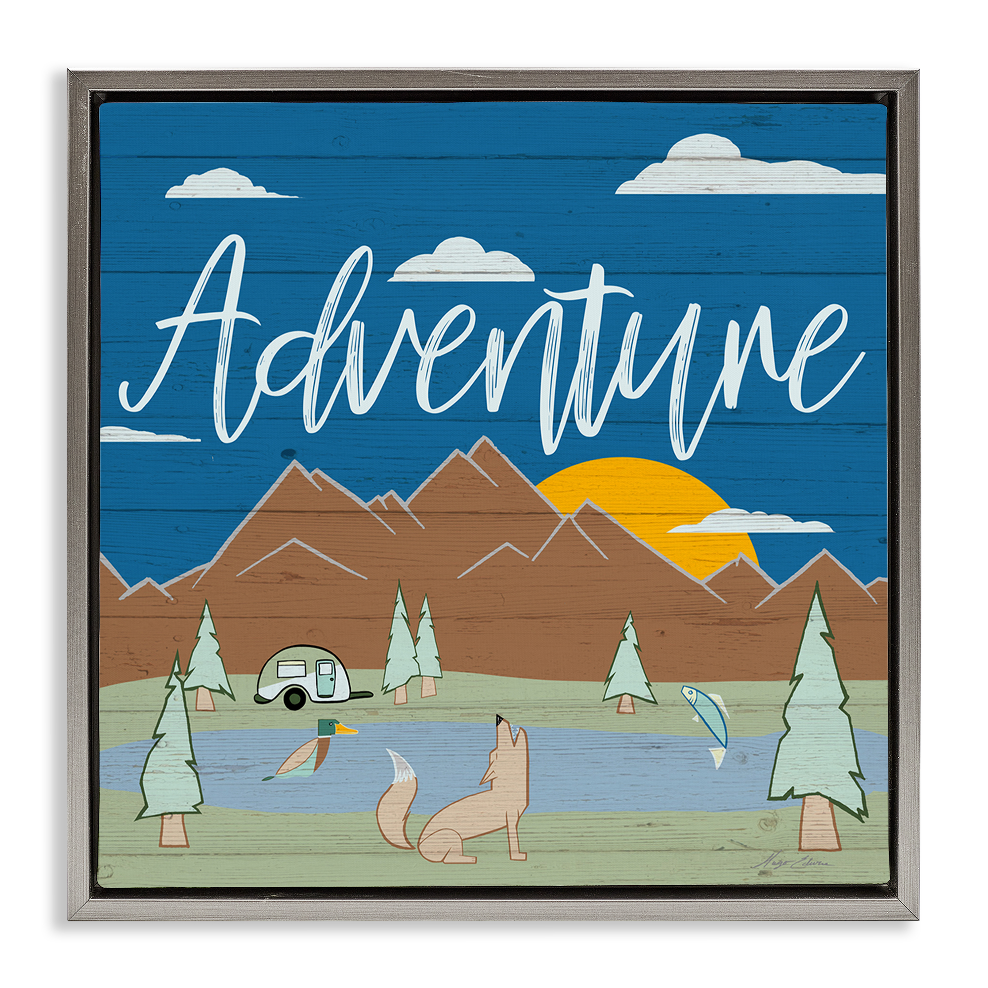 Stupell Industries Rustic Adventure Landscape Landscape & Nature Painting Gray Floater Framed Canvas Art Print Wall Art, 25 x 25