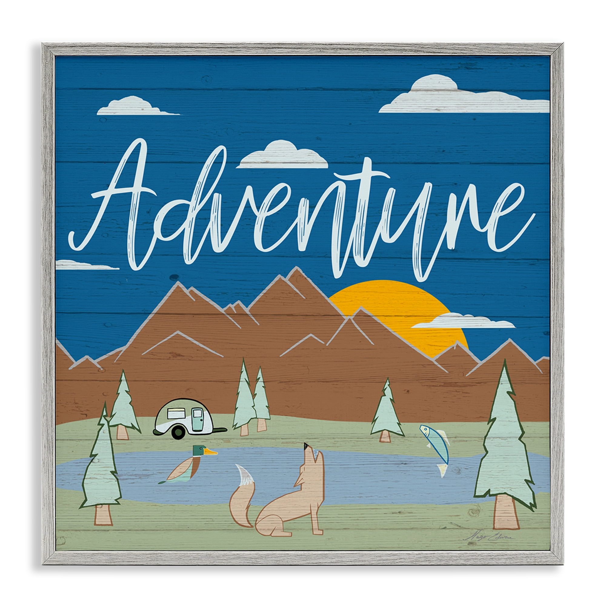 Stupell Industries Rustic Adventure Landscape Landscape & Nature Painting Gray Framed Art Print Wall Art, 24 x 24