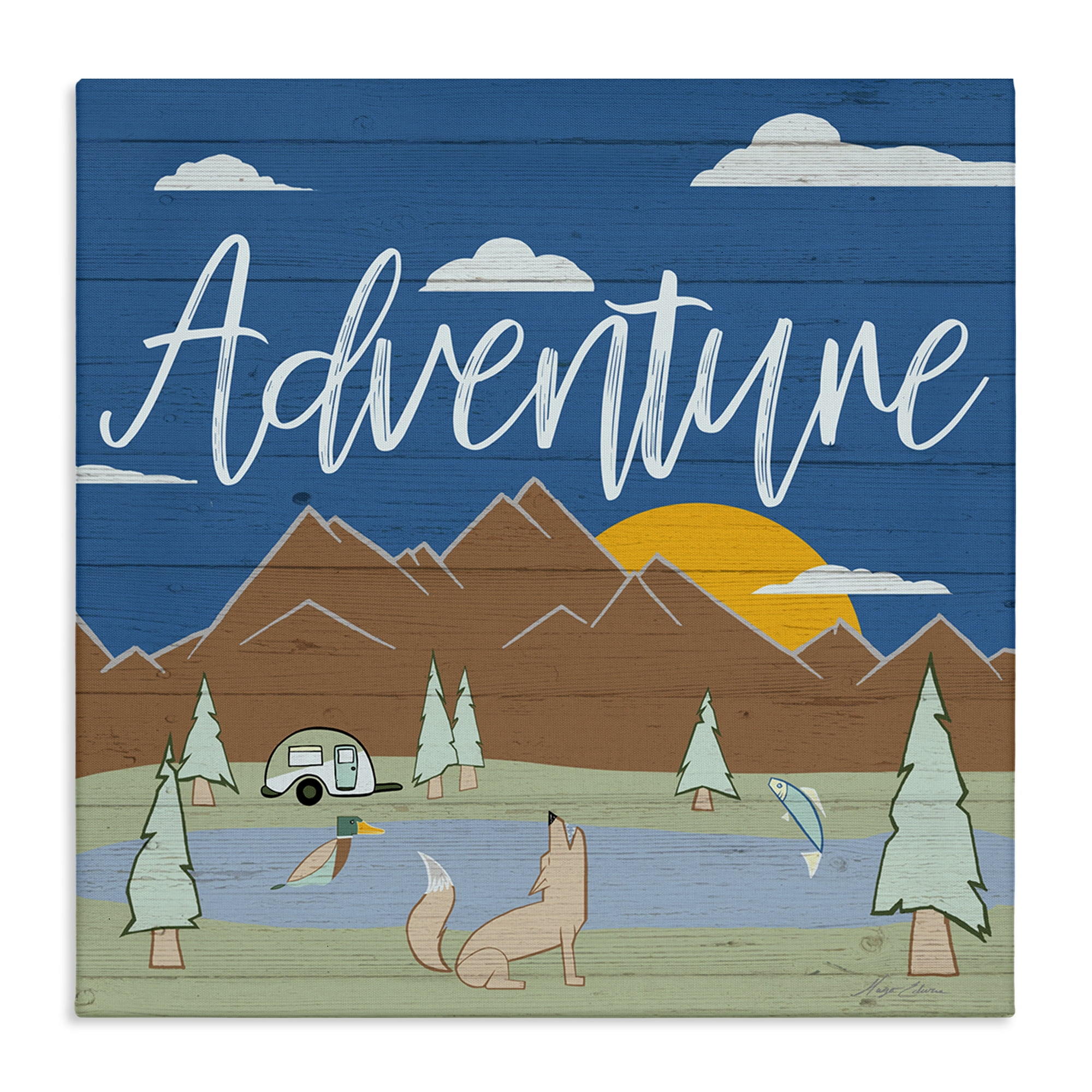 Stupell Industries Rustic Adventure Landscape Landscape & Nature Painting Wrapped Canvas Art Print Wall Art, 17 x 17