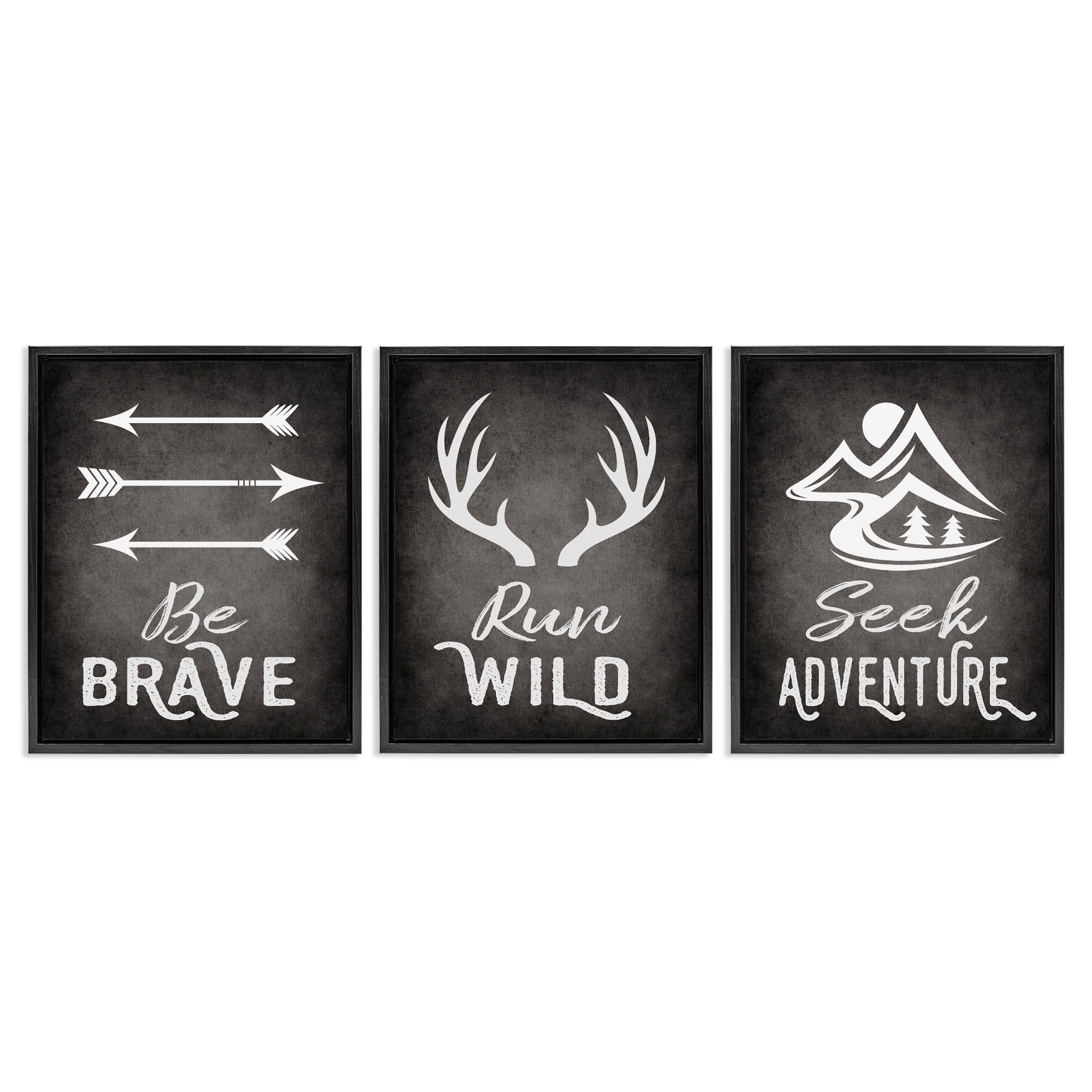 Stupell Industries Rustic Adventure Phrases Text & Numbers Painting Black Floater Framed Canvas Art Print Wall Art, 25 x 31, Set of 3