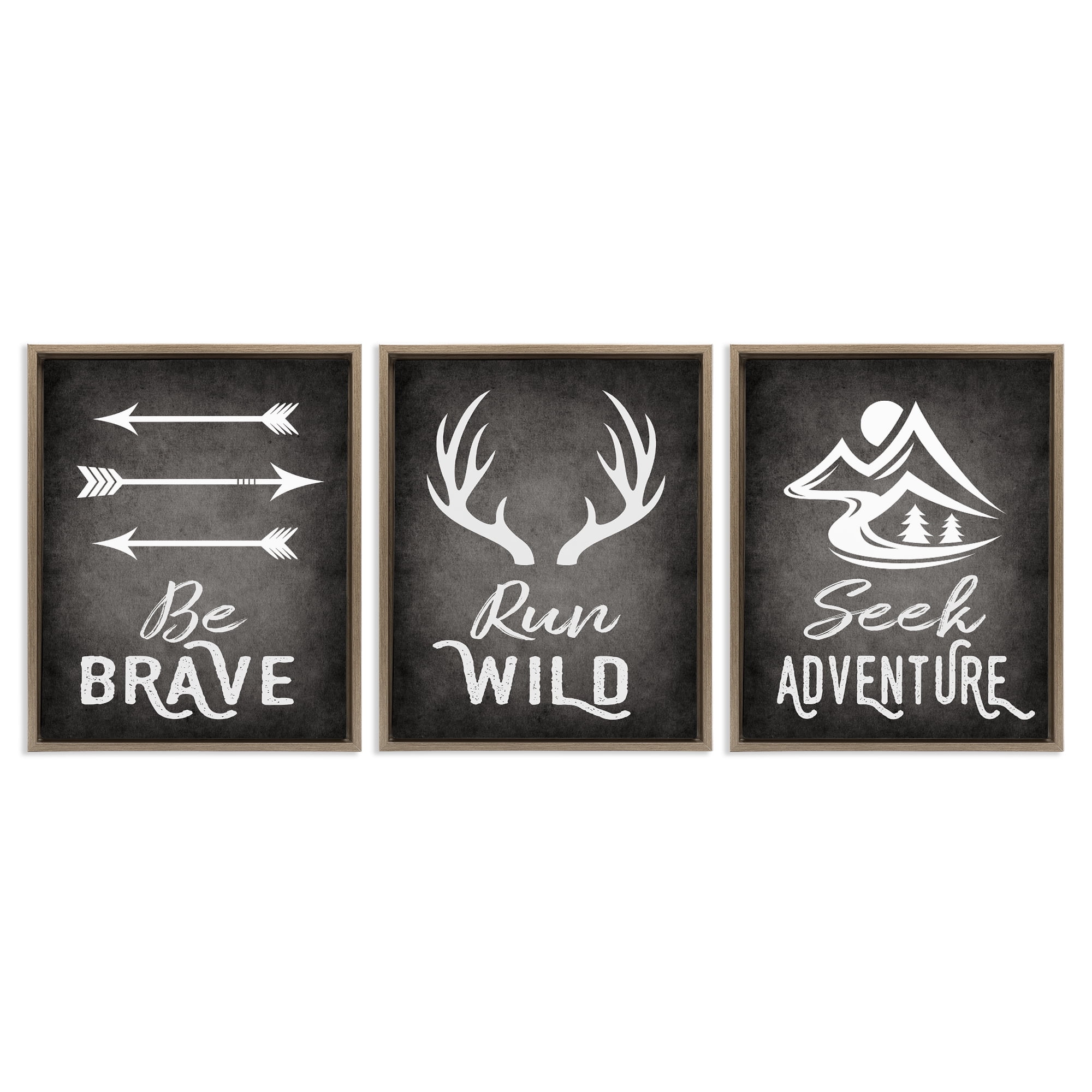 Stupell Industries Rustic Adventure Phrases Text & Numbers Painting Brown Floater Framed Canvas Art Print Wall Art, 25 x 31, Set of 3
