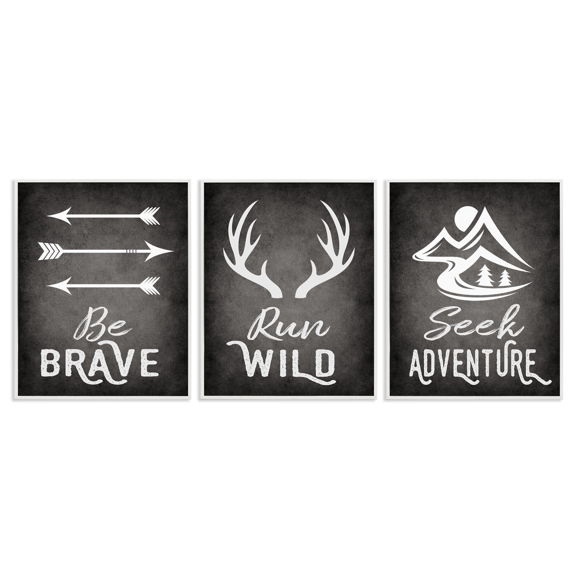 Stupell Industries Rustic Adventure Phrases Text & Numbers Painting White Framed Art Print Wall Art, 11 x 14, Set of 3