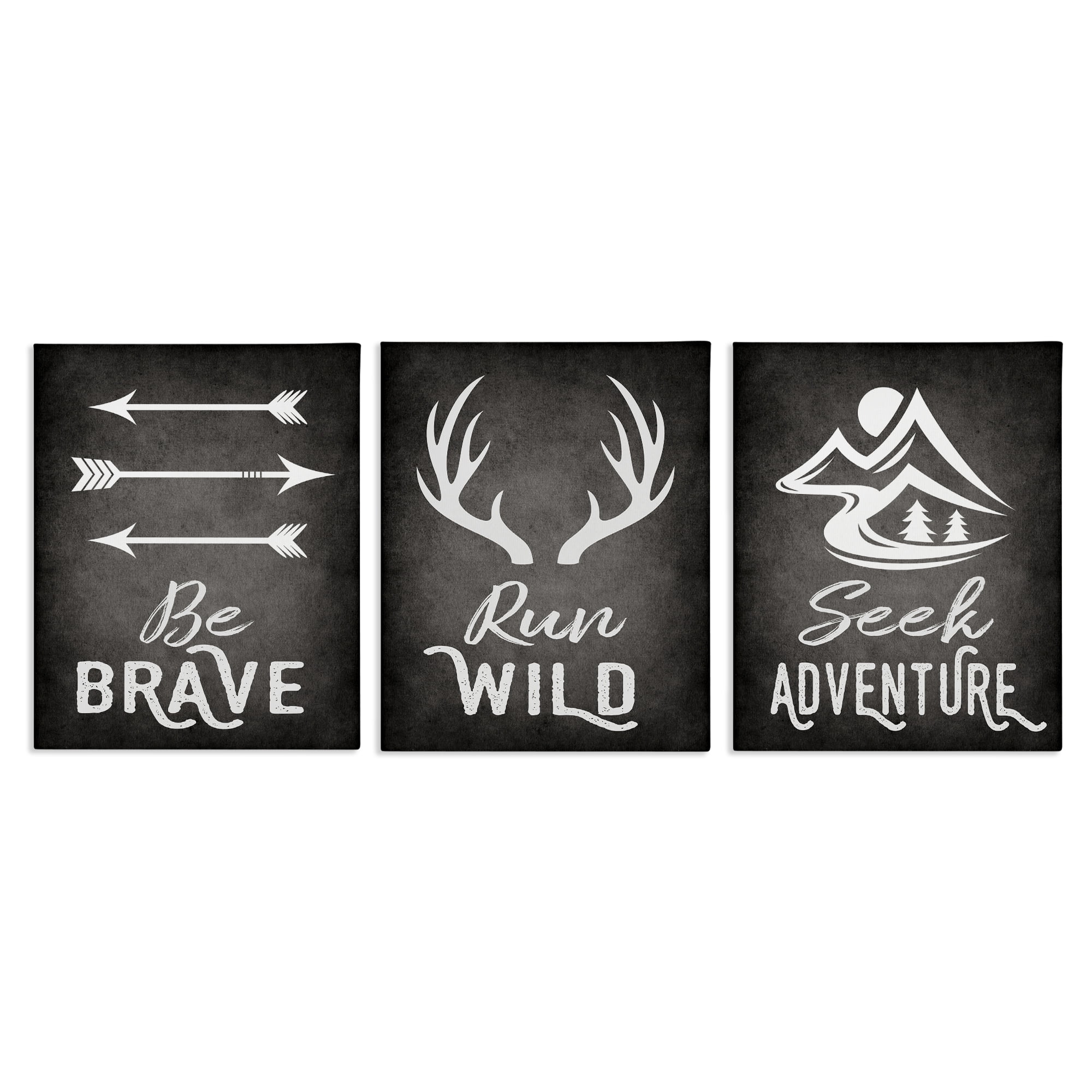 Stupell Industries Rustic Adventure Phrases Text & Numbers Painting Wrapped Canvas Art Print Wall Art, 11 x 14, Set of 3