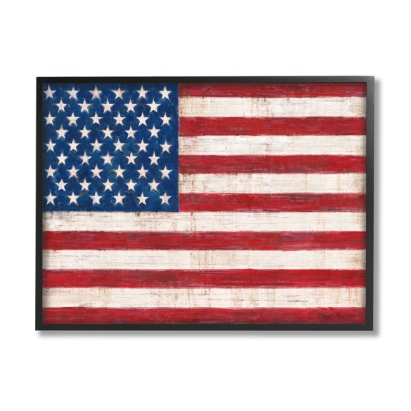 Stupell Industries Rustic American Flag Red White Blue Distressed Pattern, 14 x 11, Design by Ruane Manning