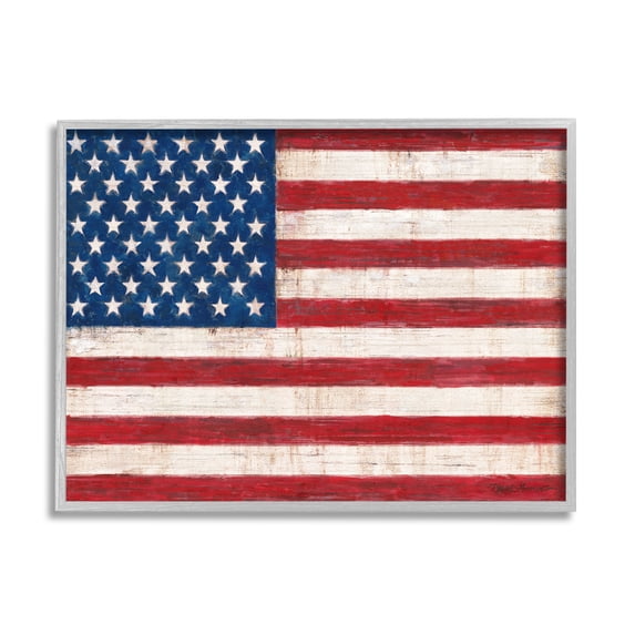 Stupell Industries Rustic American Flag Red White Blue Distressed Pattern, 30 x 24, Design by Ruane Manning
