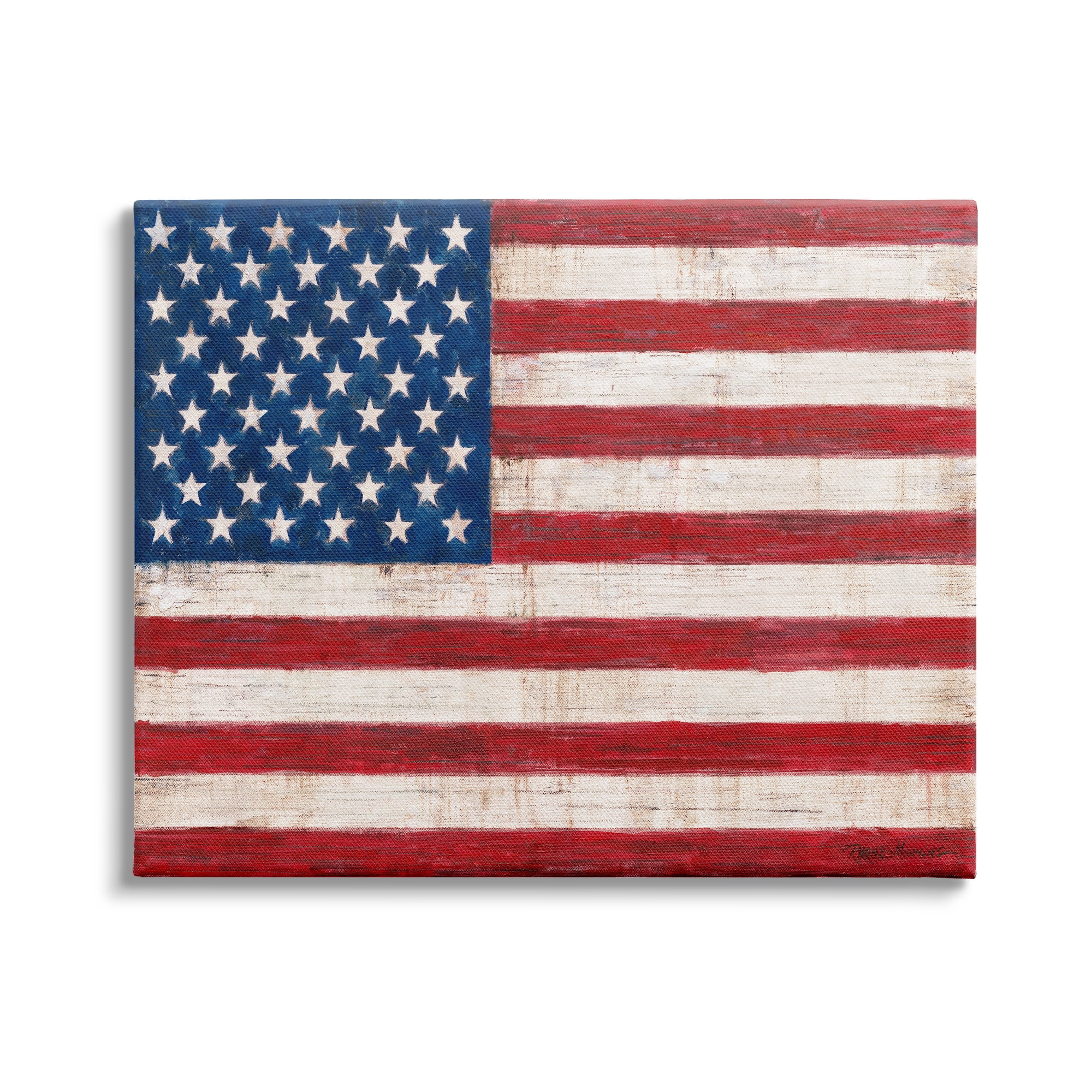 Stupell Industries Rustic American Flag Red White Blue Distressed Pattern, 48 x 36, Design by Ruane Manning