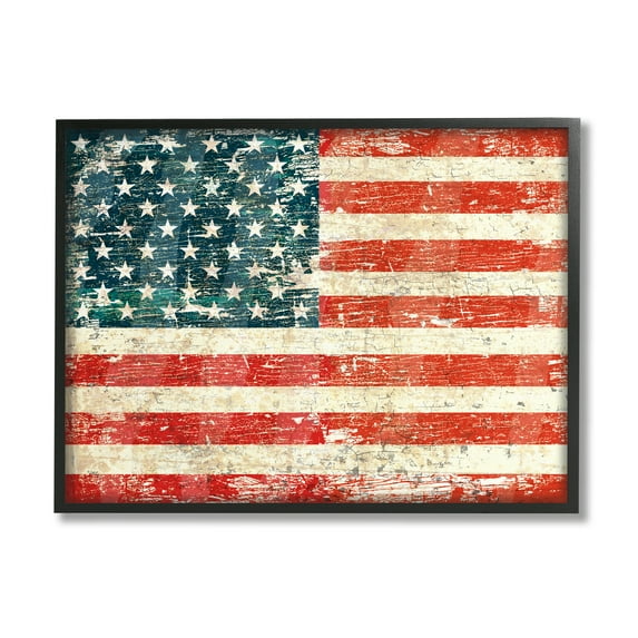 Stupell Industries Rustic American Flag Town & City Painting Black Framed Art Print Wall Art, 14 x 11