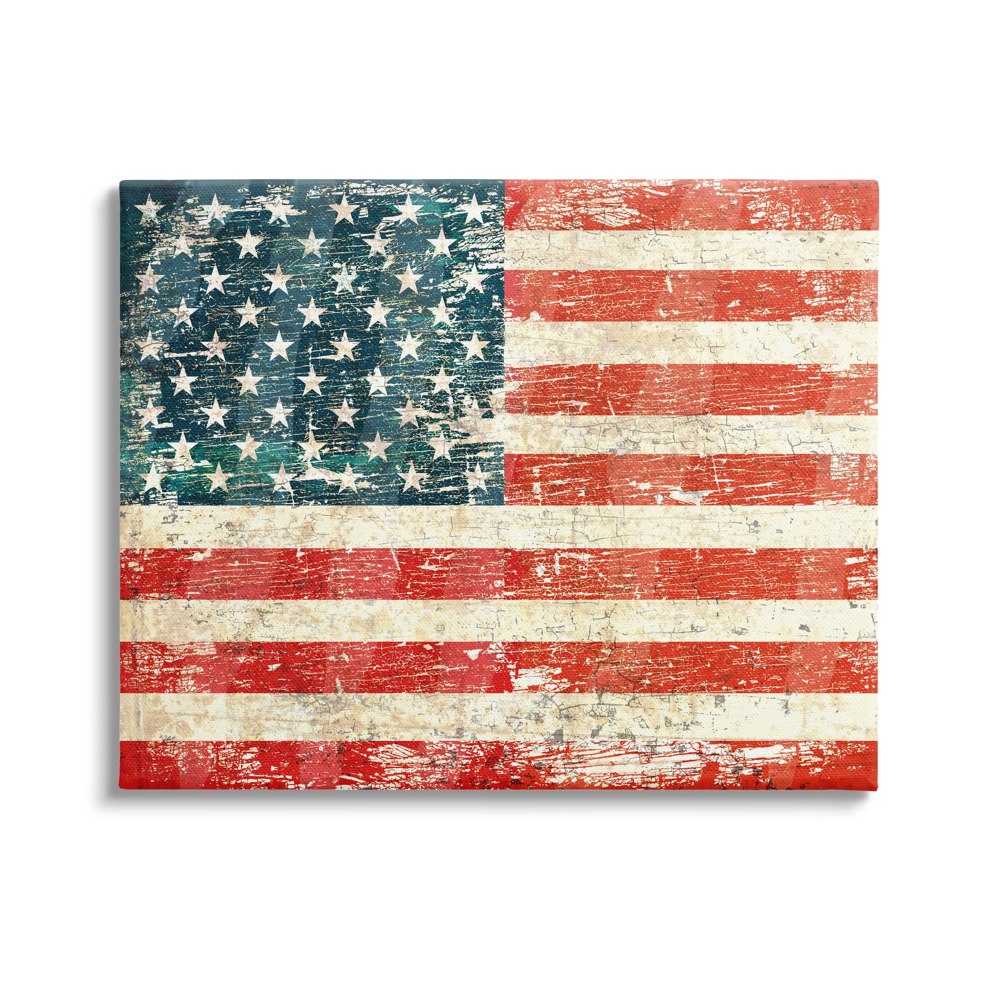 Stupell Industries Rustic American Flag Town & City Painting Gallery Wrapped Canvas Print Wall Art, 20 x 16