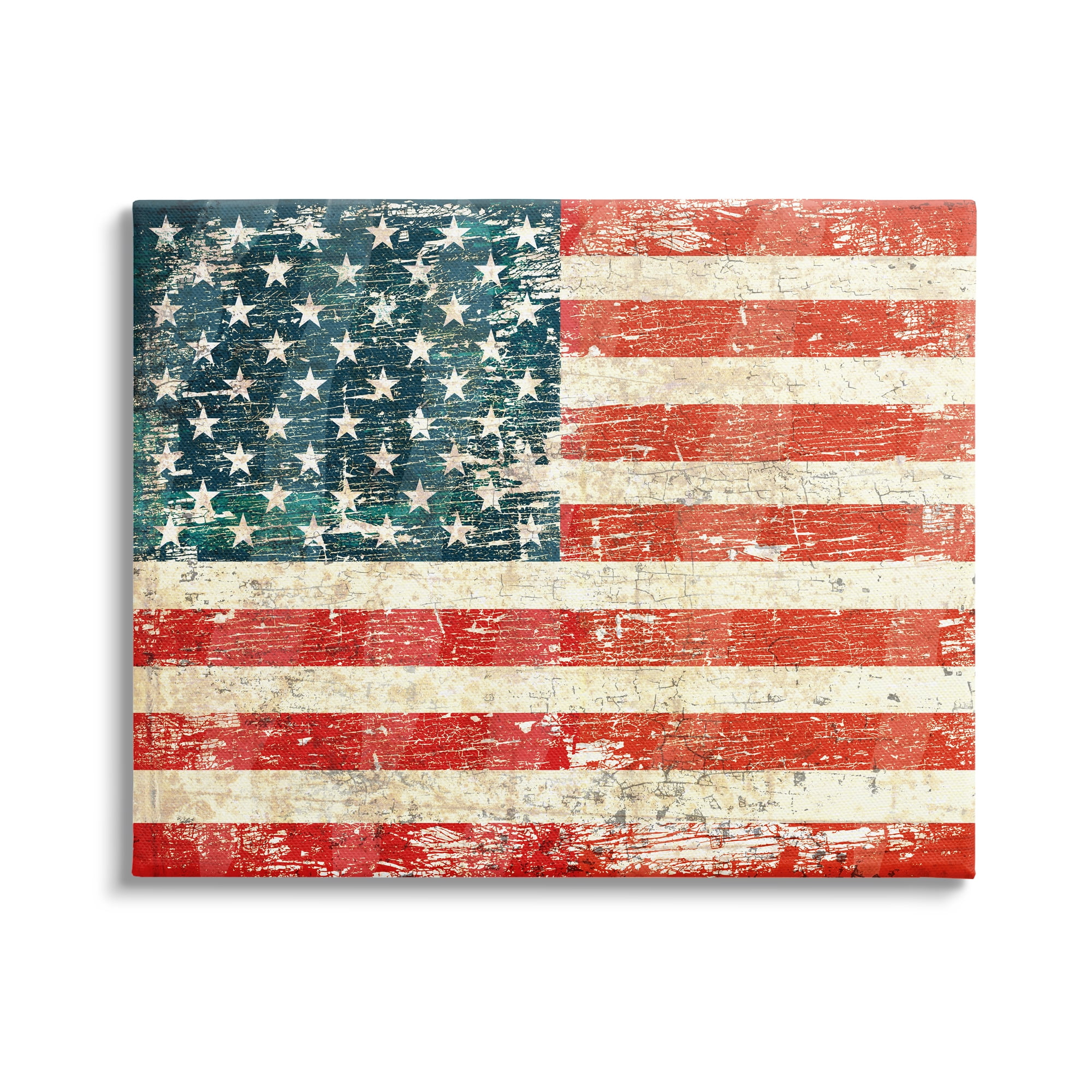 Stupell Industries Rustic American Flag Town & City Painting Gallery Wrapped Canvas Print Wall Art, 30 x 24