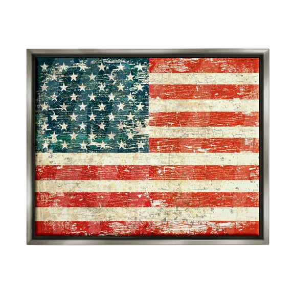 Stupell Industries Rustic American Flag Town & City Painting Gray Floater Framed Art Print Wall Art, 31 x 25