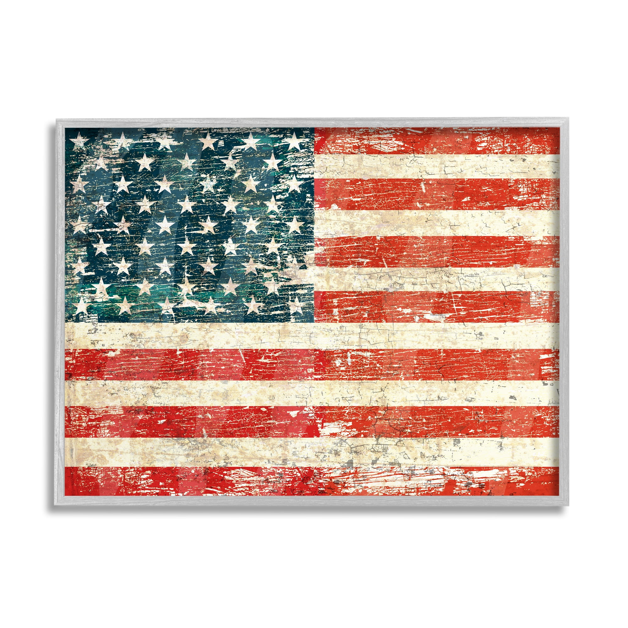 Stupell Industries Rustic American Flag Town & City Painting Gray Framed Art Print Wall Art, 30 x 24