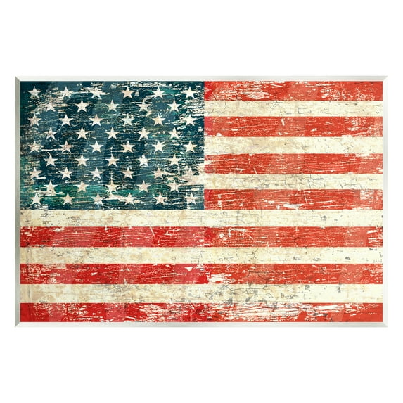 Stupell Industries Rustic American Flag Town & City Painting Unframed Art Print Wall Art, 19 x 13