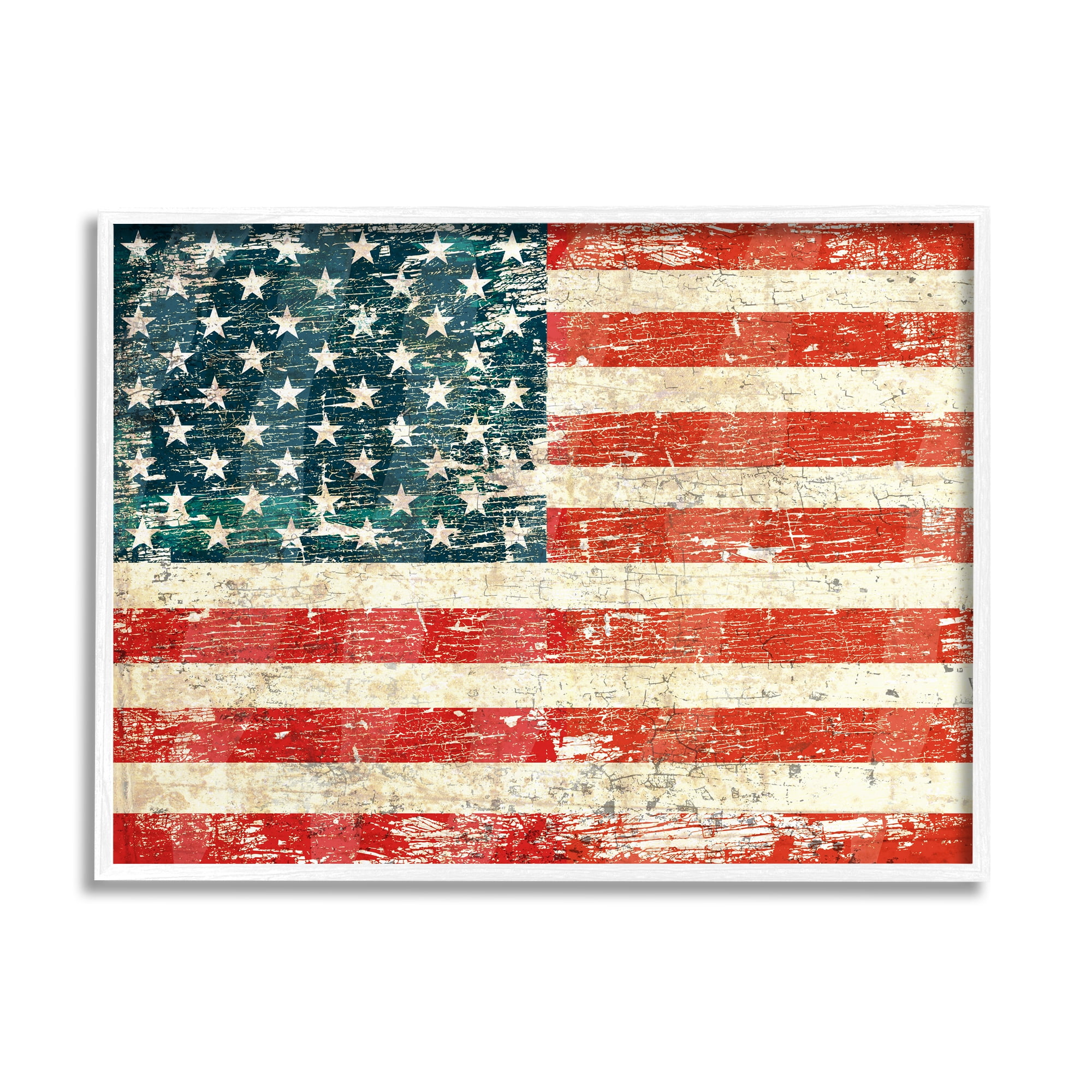 Stupell Industries Rustic American Flag Town & City Painting White Framed Art Print Wall Art, 30 x 24