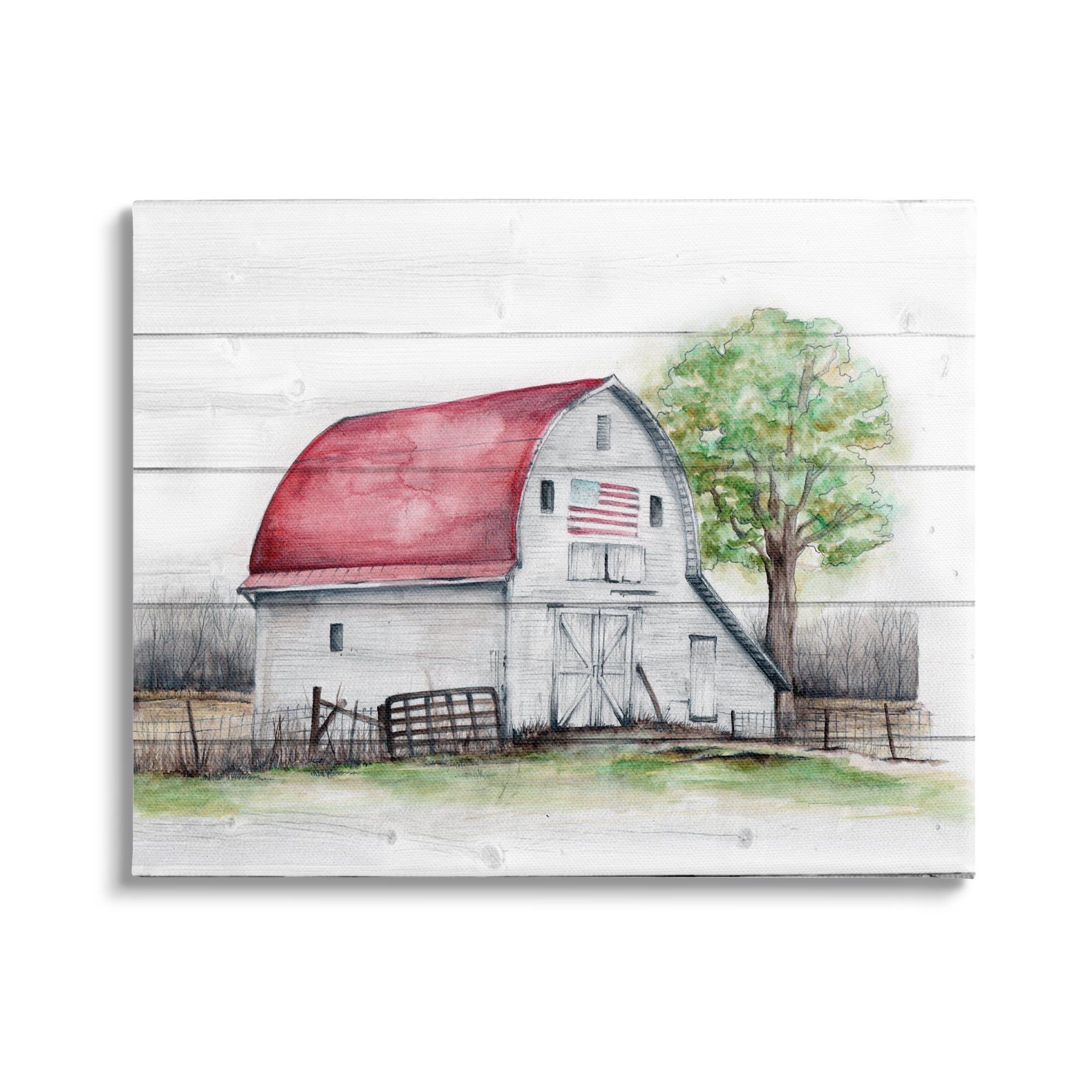 Stupell Industries Rustic Americana Barn Landscape Painting Gallery Wrapped Canvas Art Print Wall Art, 20 x 16
