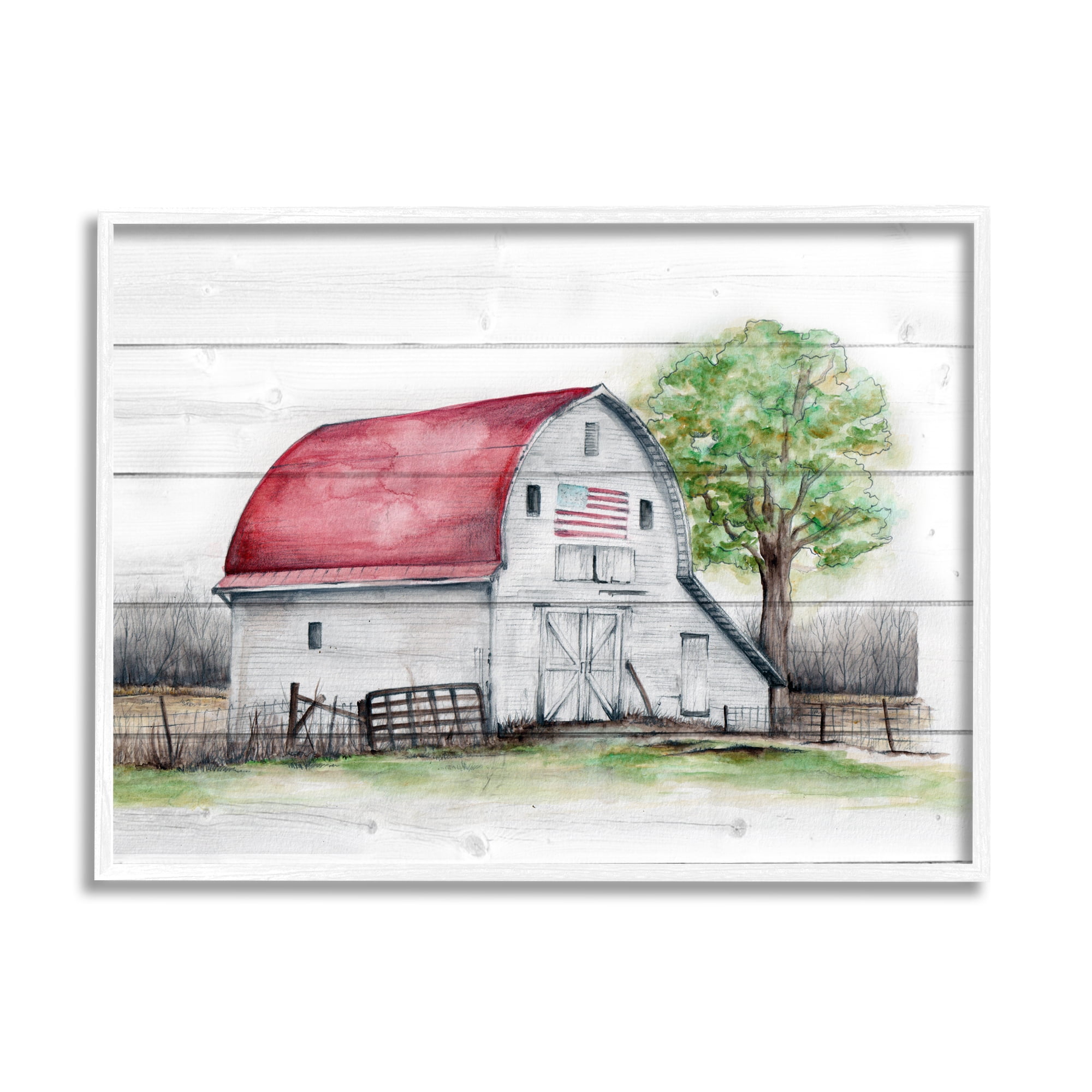 Stupell Industries Rustic Americana Barn Landscape Painting White Framed Art Print Wall Art, 30 x 24