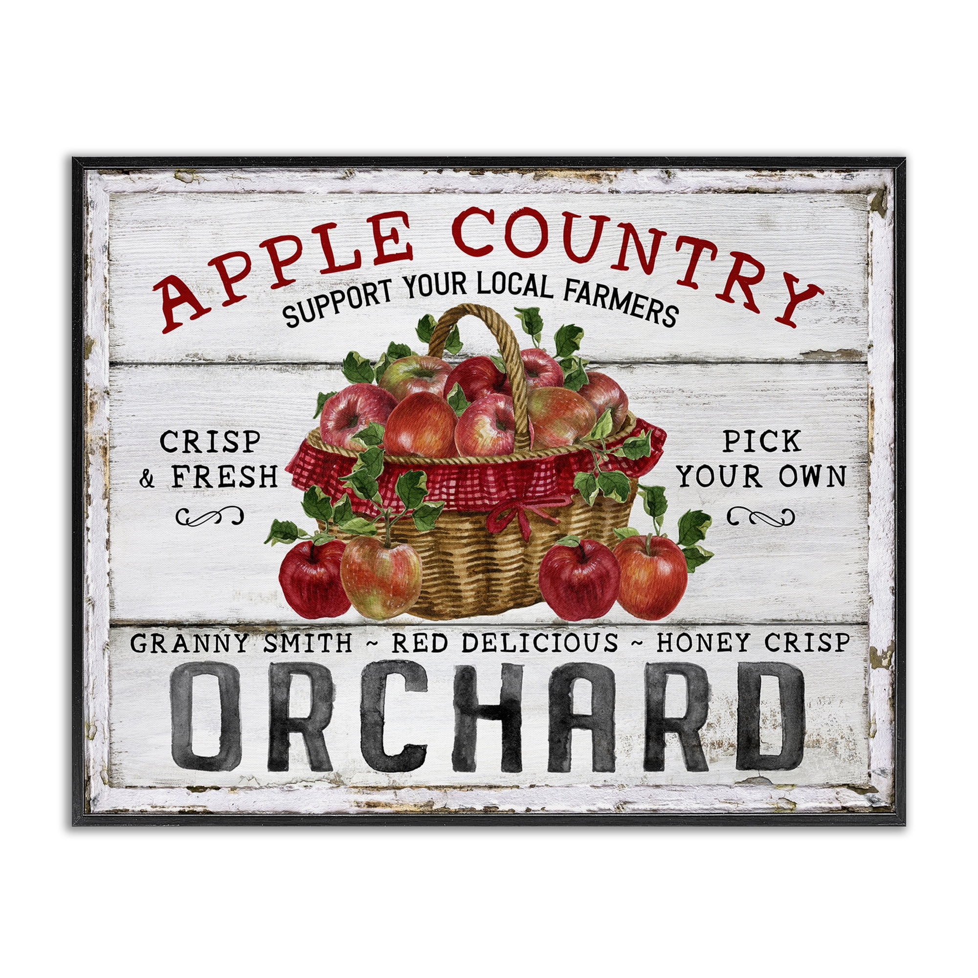 Stupell Industries Rustic Apple Orchard Holiday Painting Black Framed Art Prints Wall Art, 20 x 16