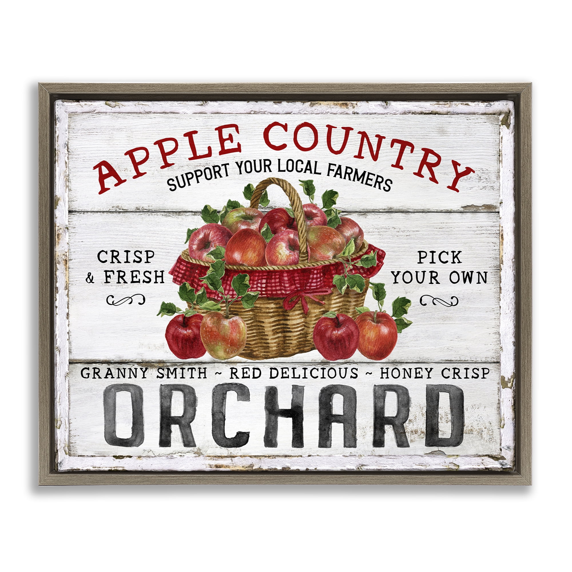 Stupell Industries Rustic Apple Orchard Holiday Painting Brown Floater Framed Canvas Art Prints Wall Art, 21 x 17