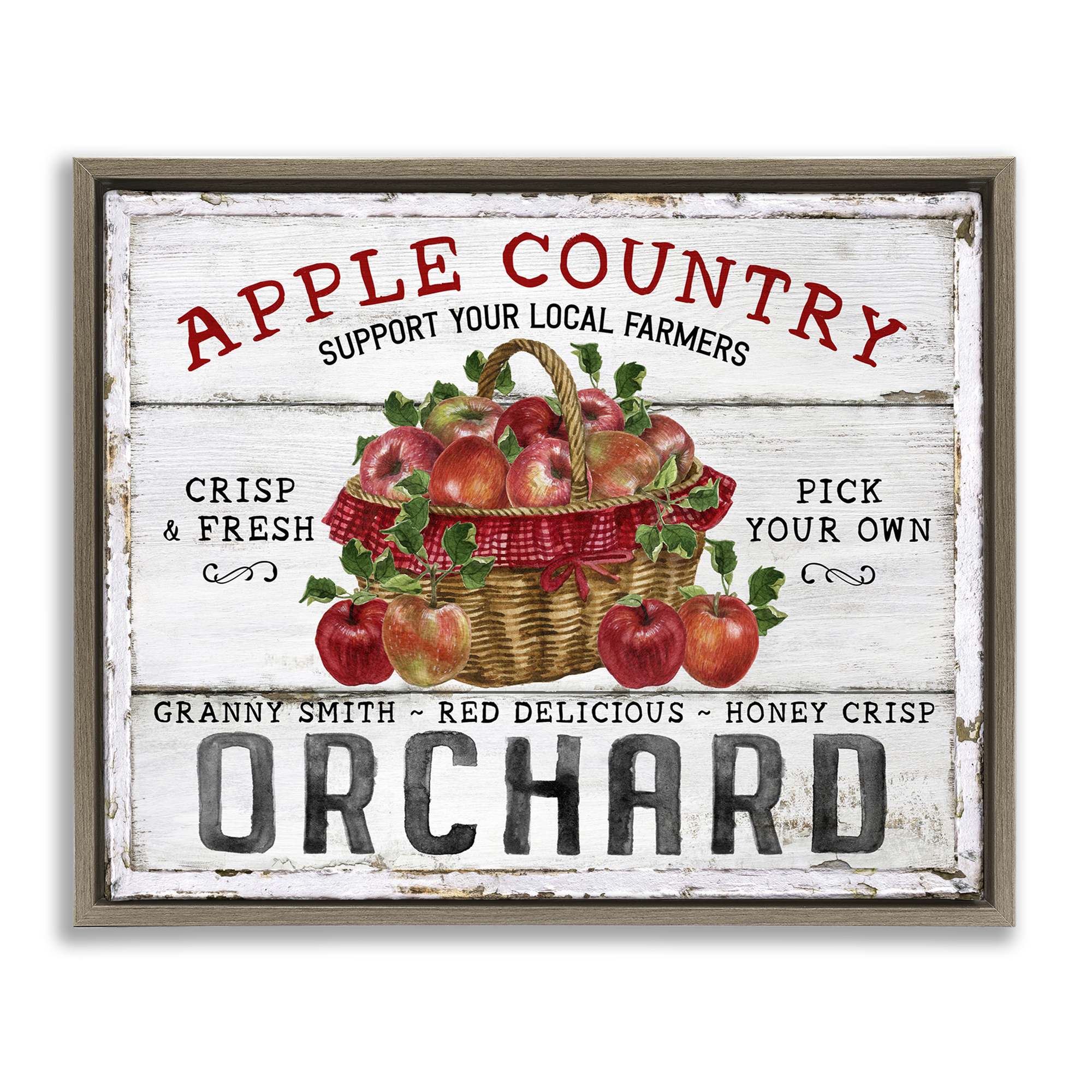 Stupell Industries Rustic Apple Orchard Holiday Painting Brown Floater Framed Canvas Art Prints Wall Art, 31 x 25