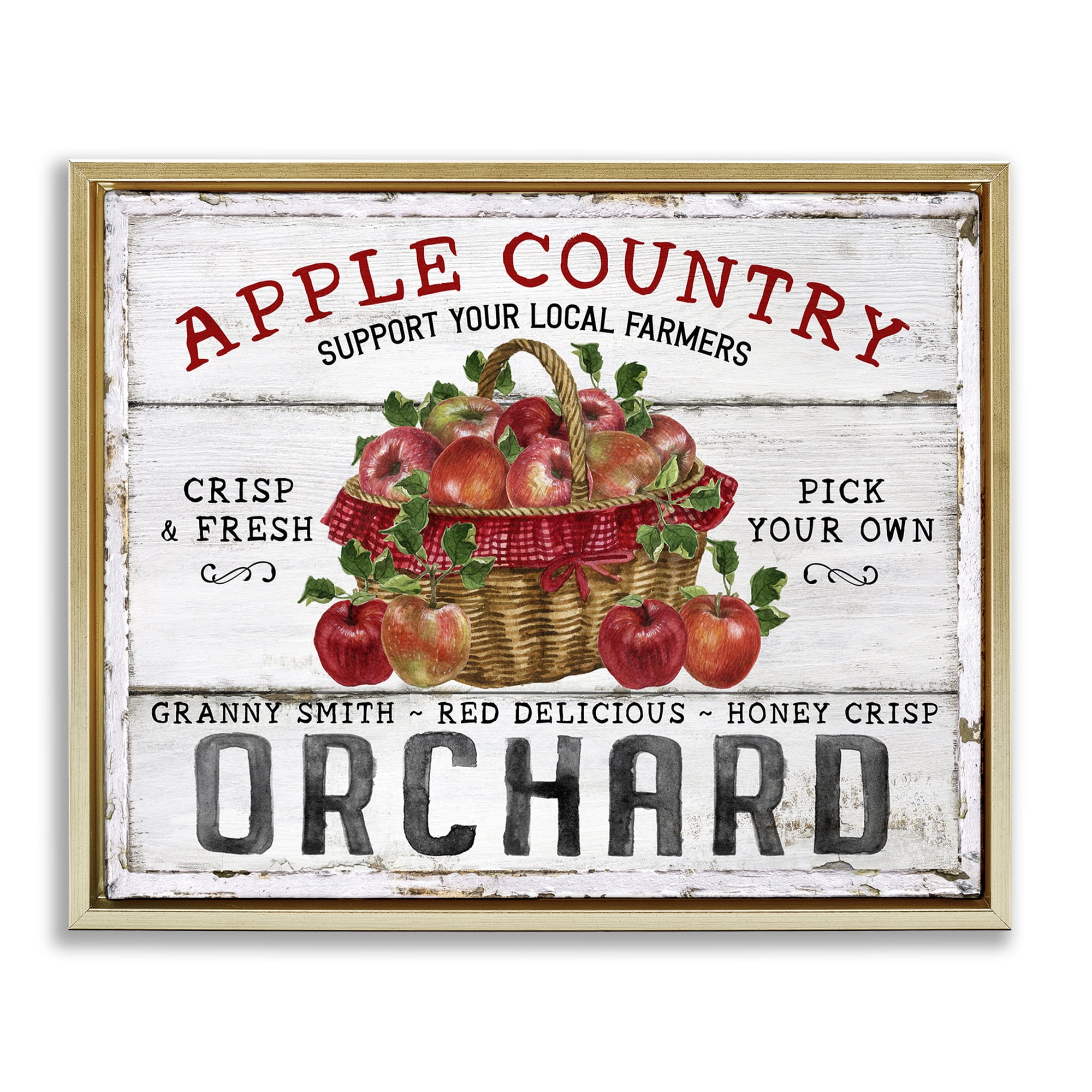 Stupell Industries Rustic Apple Orchard Holiday Painting Gold Floater Framed Canvas Art Prints Wall Art, 31 x 25