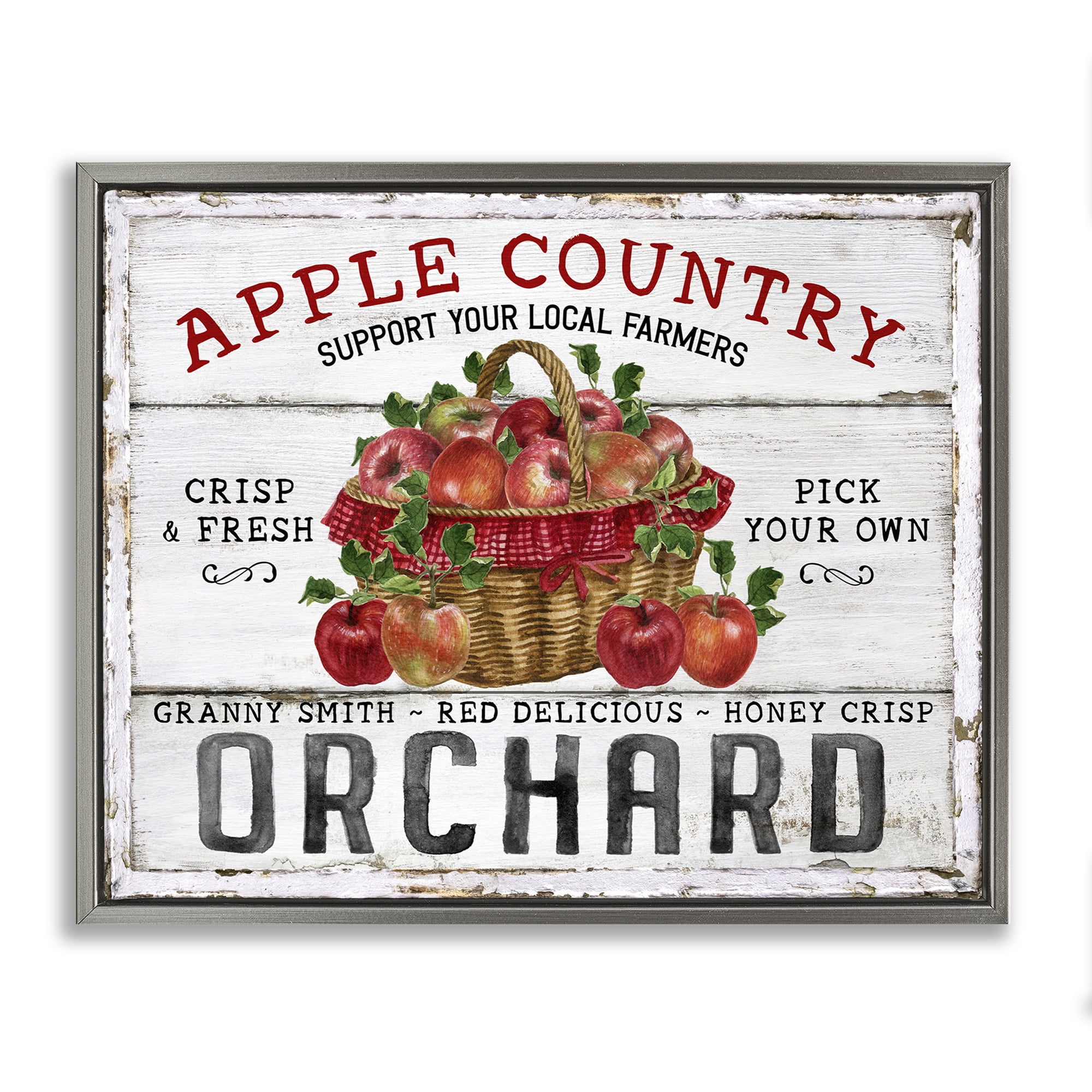 Stupell Industries Rustic Apple Orchard Holiday Painting Gray Floater Framed Canvas Art Prints Wall Art, 21 x 17